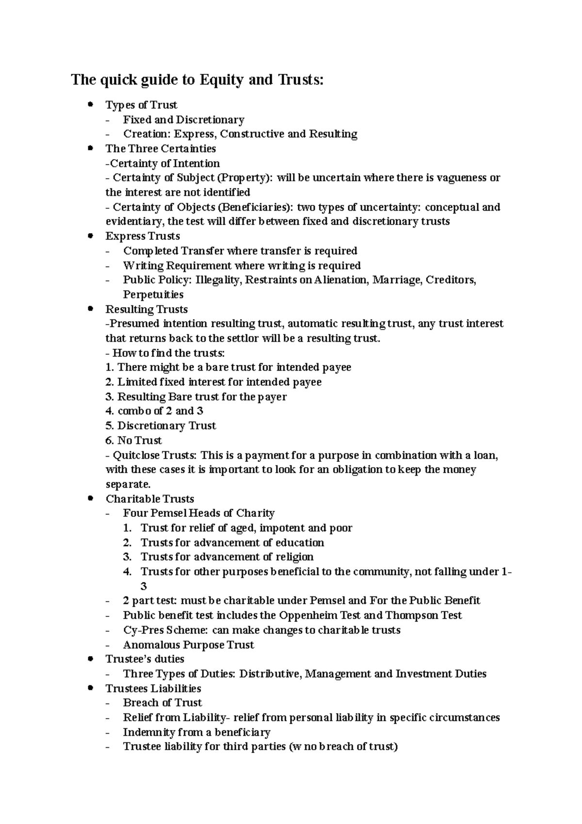 Quick Exam notes for Equity and Trusts - The quick guide to Equity and ...