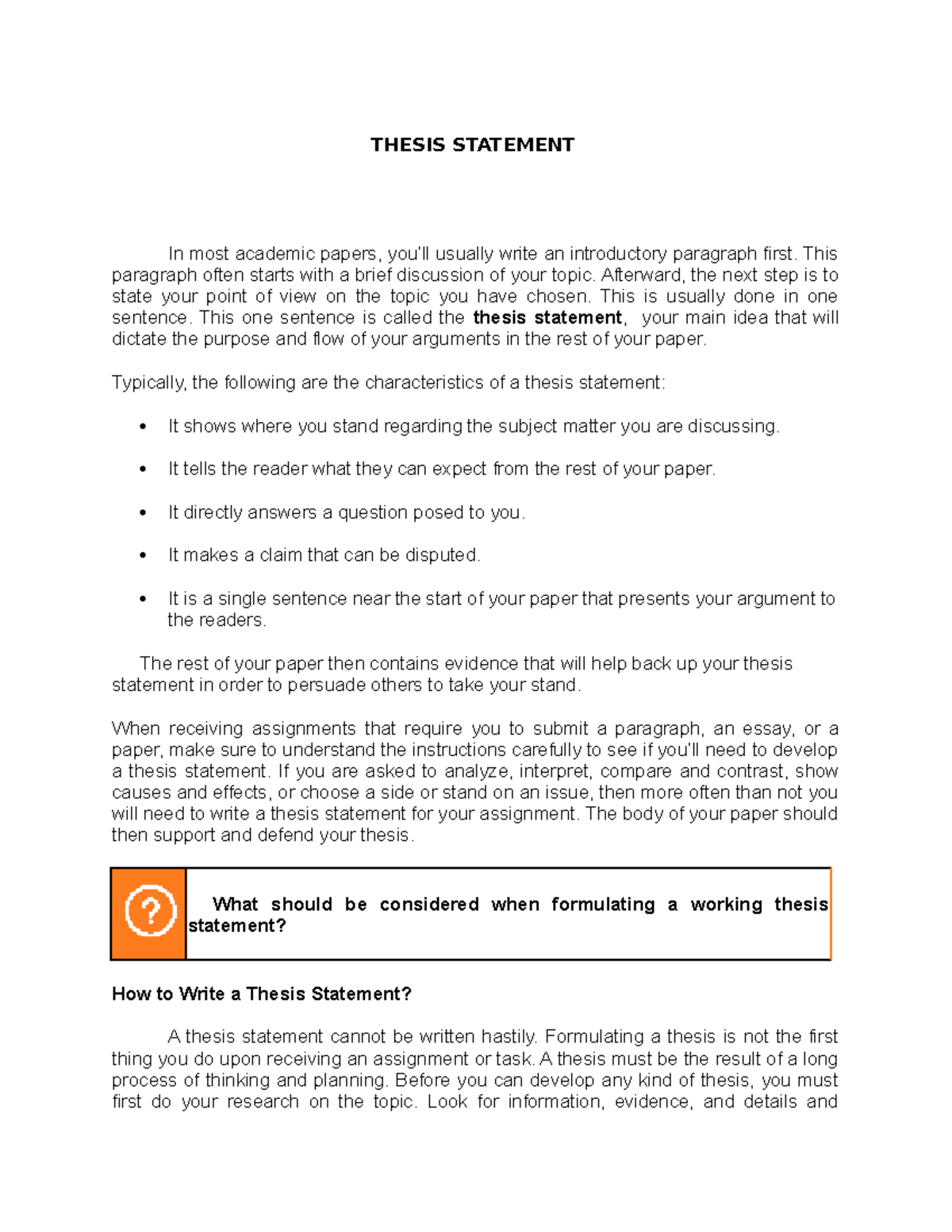 Thesis Statement Lessons For Writing Academic And Professional 