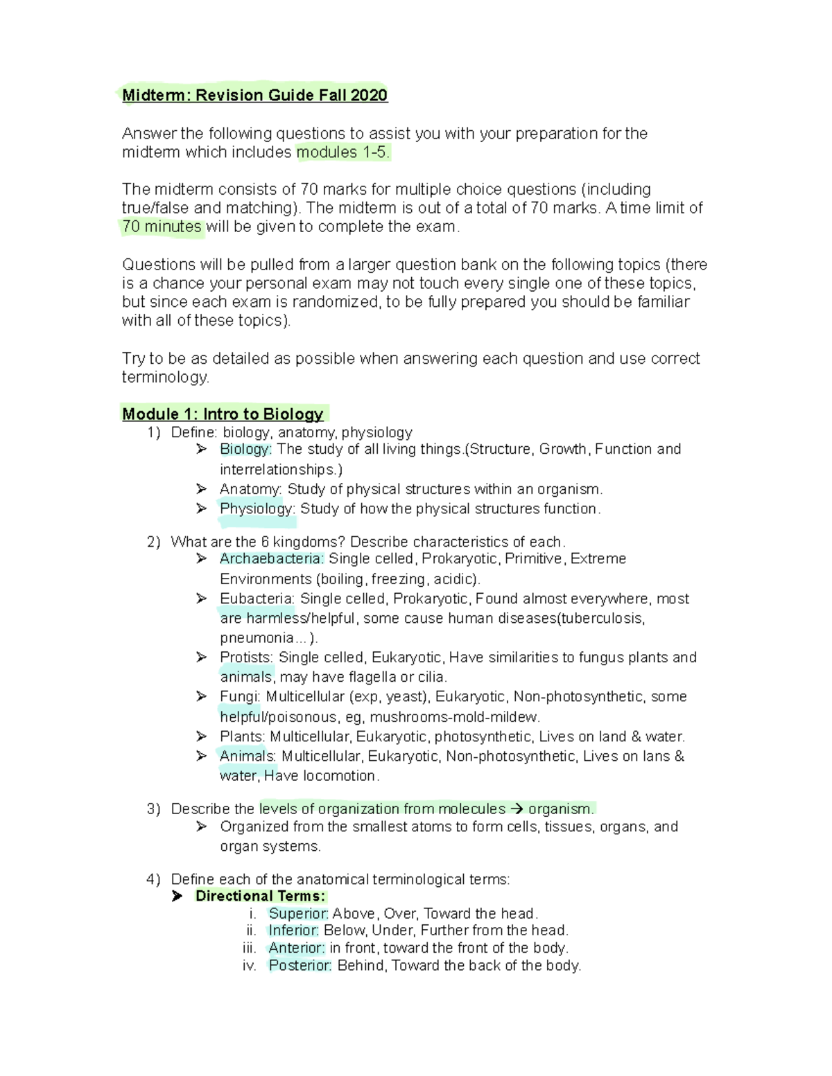 Midterm Revision Guide - The midterm consists of 70 marks for multiple ...