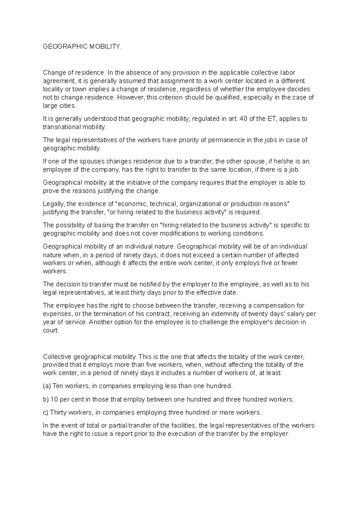 Labor LAW. Social WORK. Chapter TWO 15 GEOGRAPHIC MOBILITY. Change of