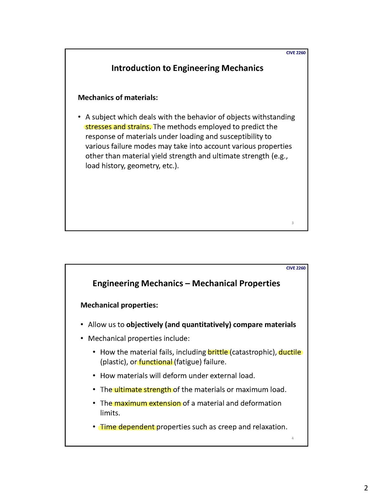 Chapter 2 Mechanical Properties 2 - 2 CIVE 2260 Introduction To ...