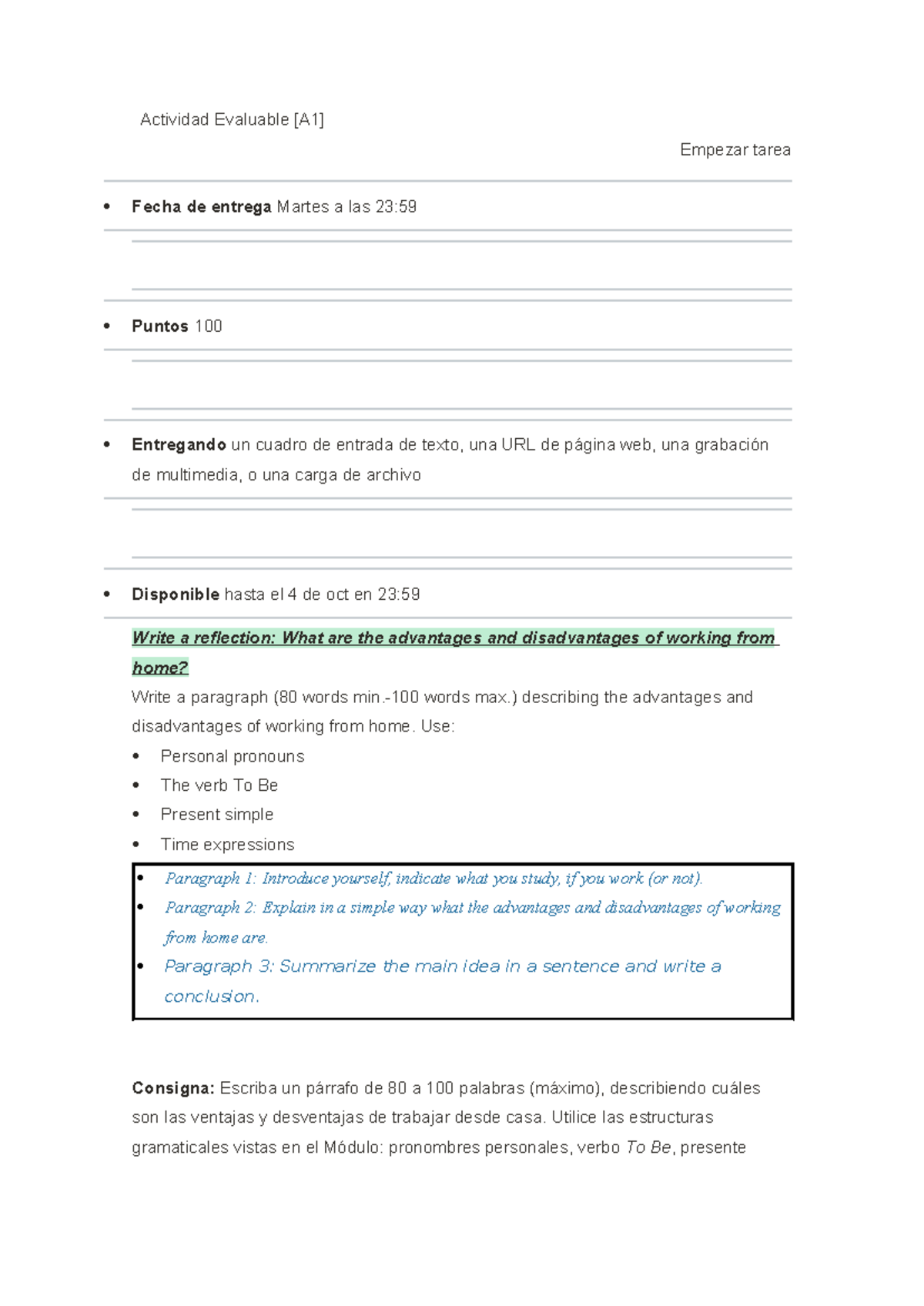 Actividad Eval 1 - Actividad Evaluable [A1] Empezar tarea Fecha de ...