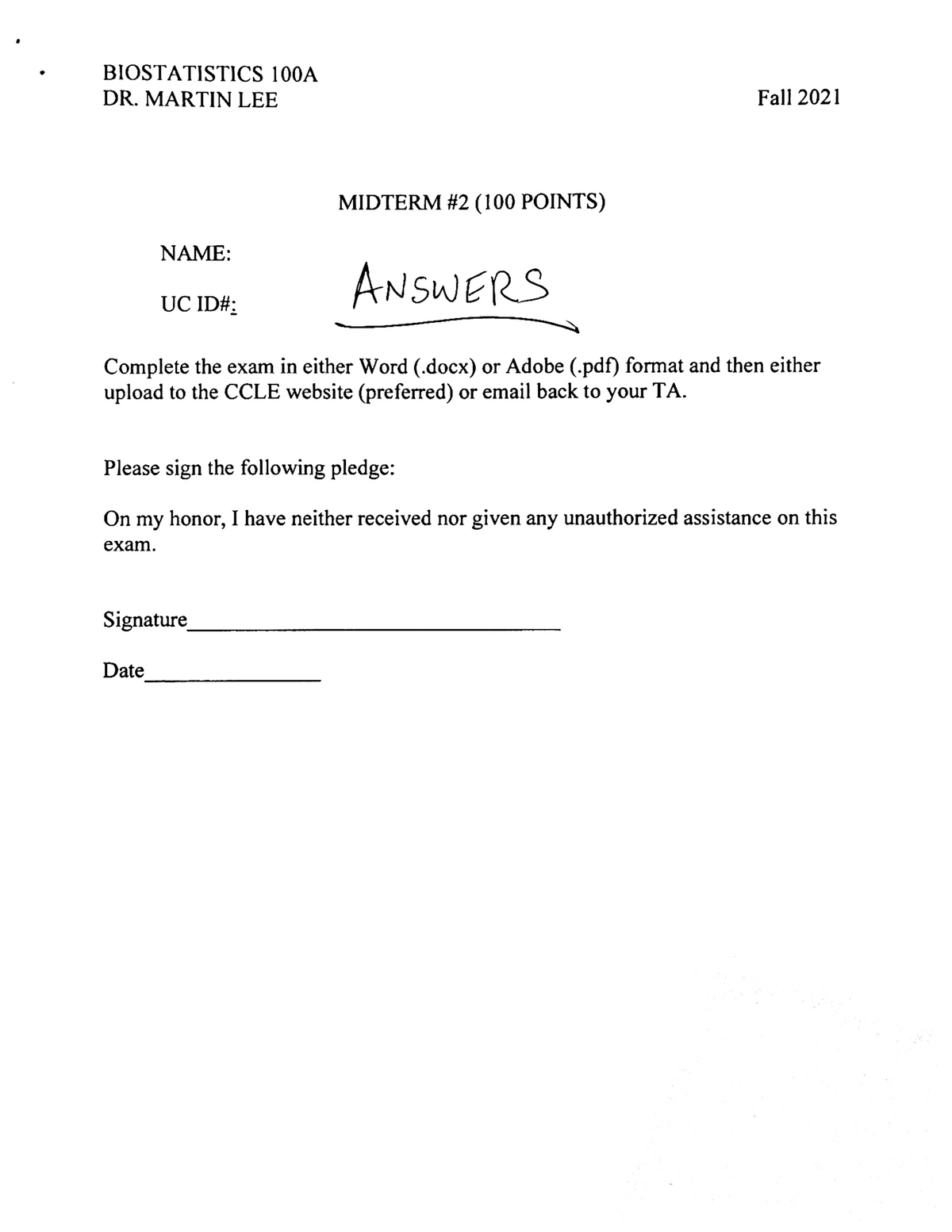 Fall 2021 Midterm 2 Answers - 100A - Studocu