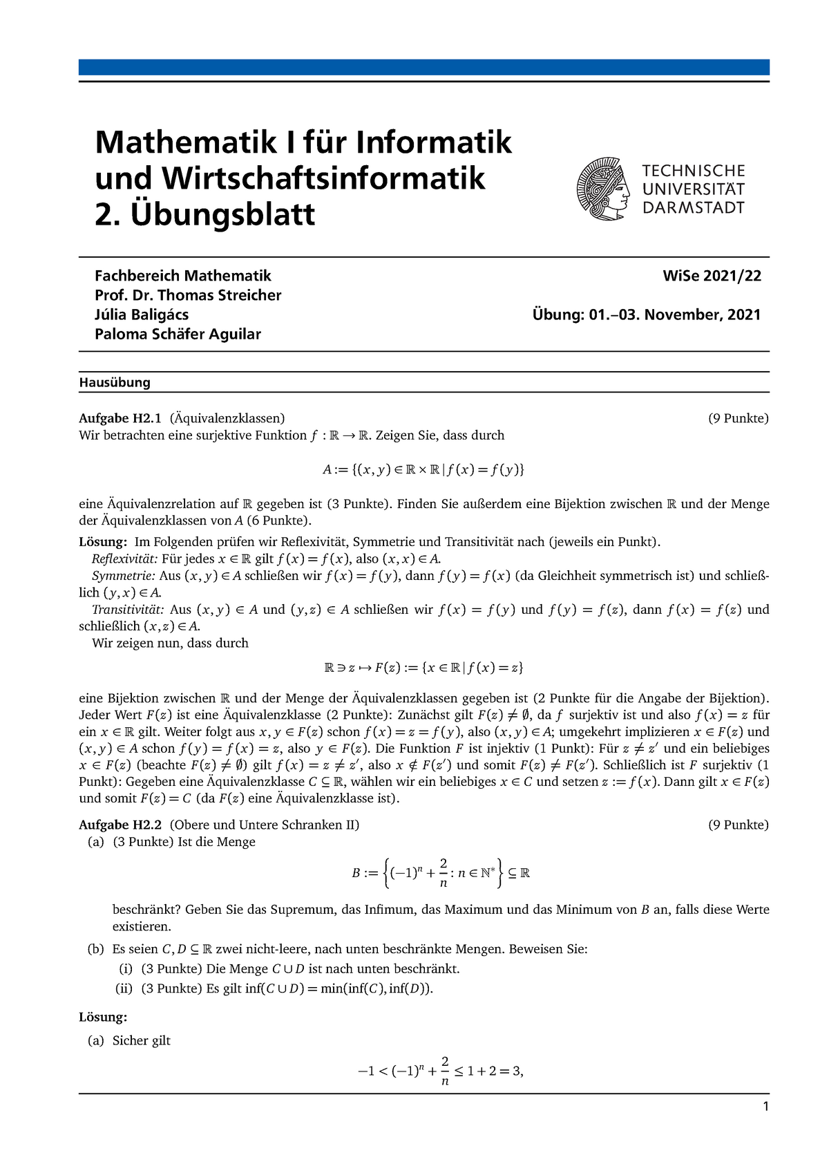 Uebung 02 Loesung - Aufgaben Und Alle Lösungen - Mathematik I (für ...