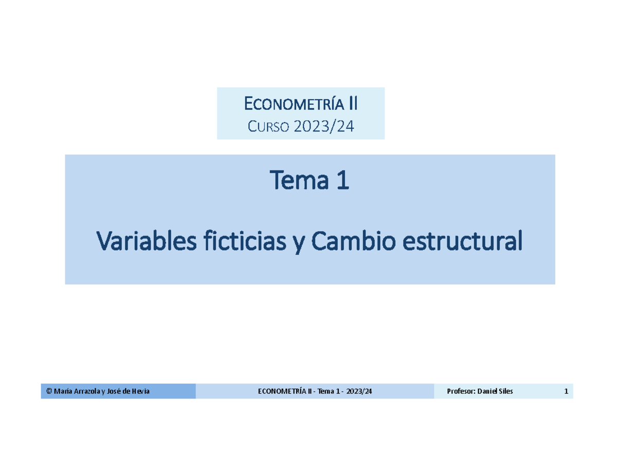 Tema-1 Econometr Ã­a-II 2023-24 - ECONOMETRÍA II - Tema 1 - 2023 ...