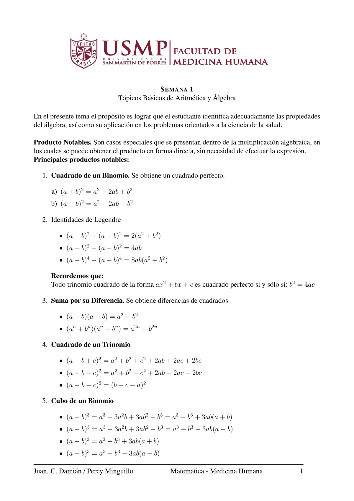 Tópicos DE Álgebra N°1-mate. Semana 1 - SEMANA 1 Topicos B ́ Asicos De ...