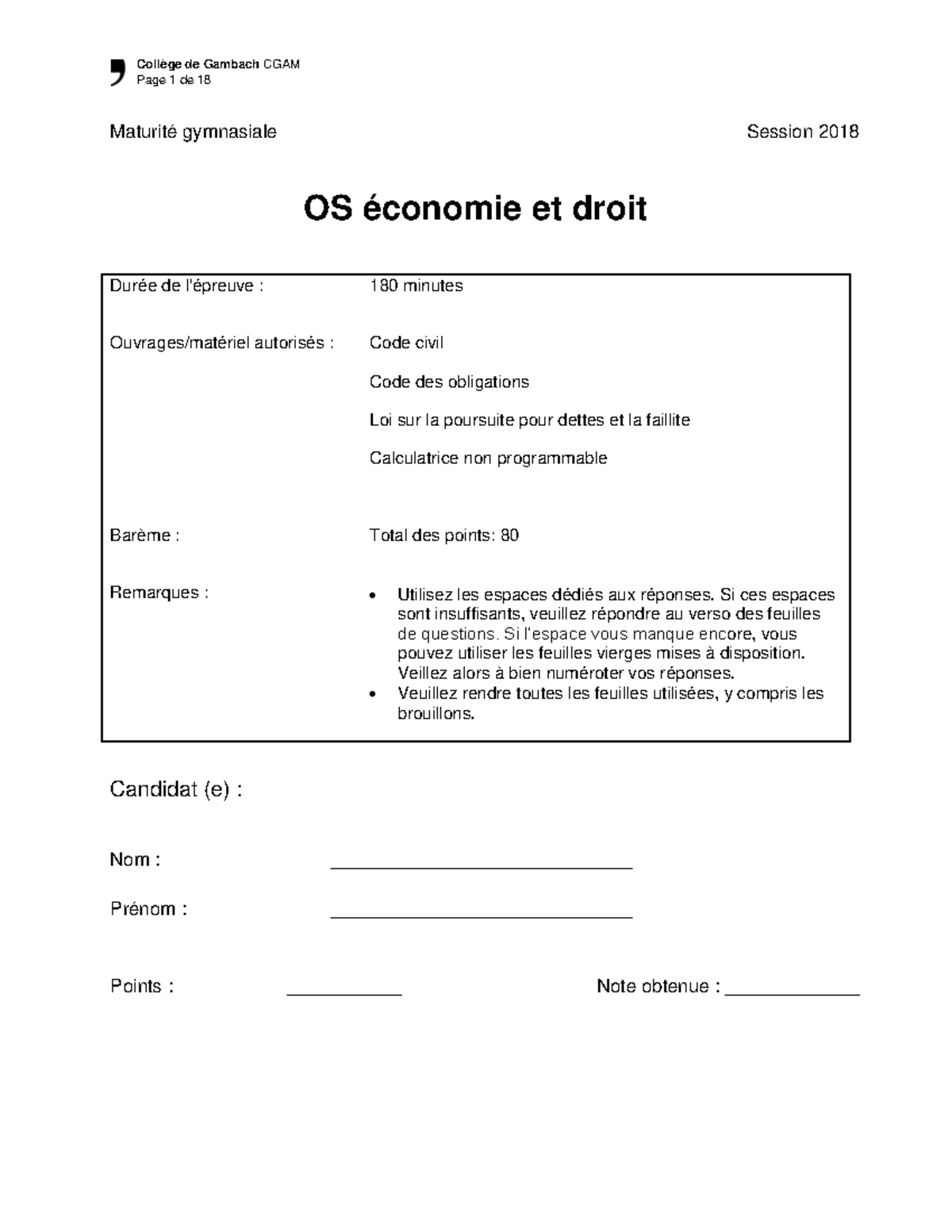 Ecdr os 2018 - Bac 2018 - Page 1 de 18 Maturité gymnasiale Session 201 ...