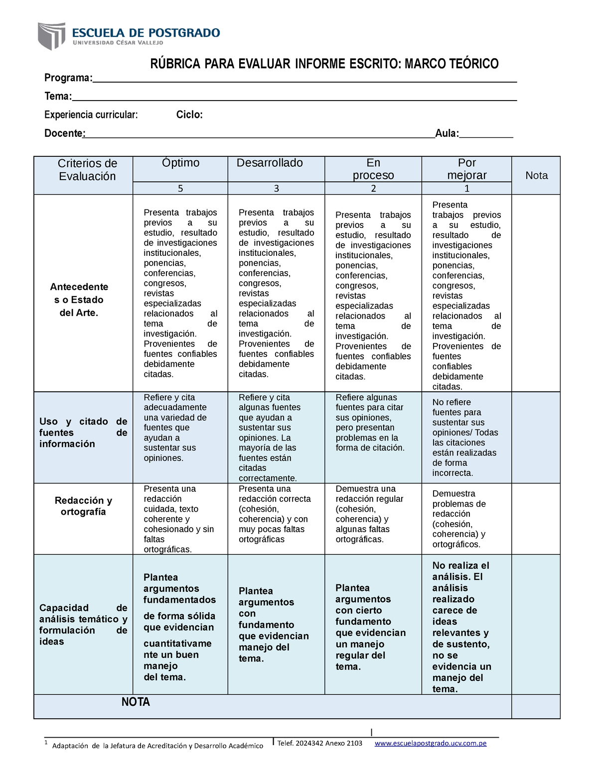 7 RÚ Brica (Sesion 7) - Nnn - RÚBRICA PARA EVALUAR INFORME ESCRITO ...