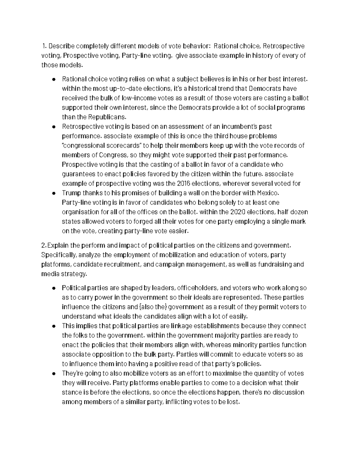 Voting Behavior Notes Describe completely different models of vote