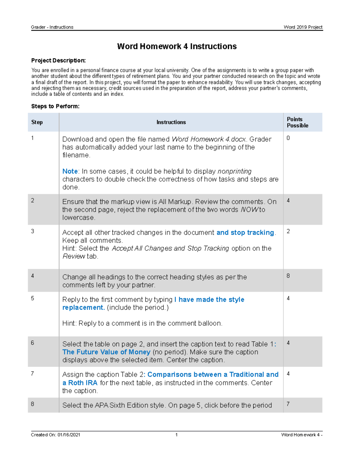 examples for the word homework