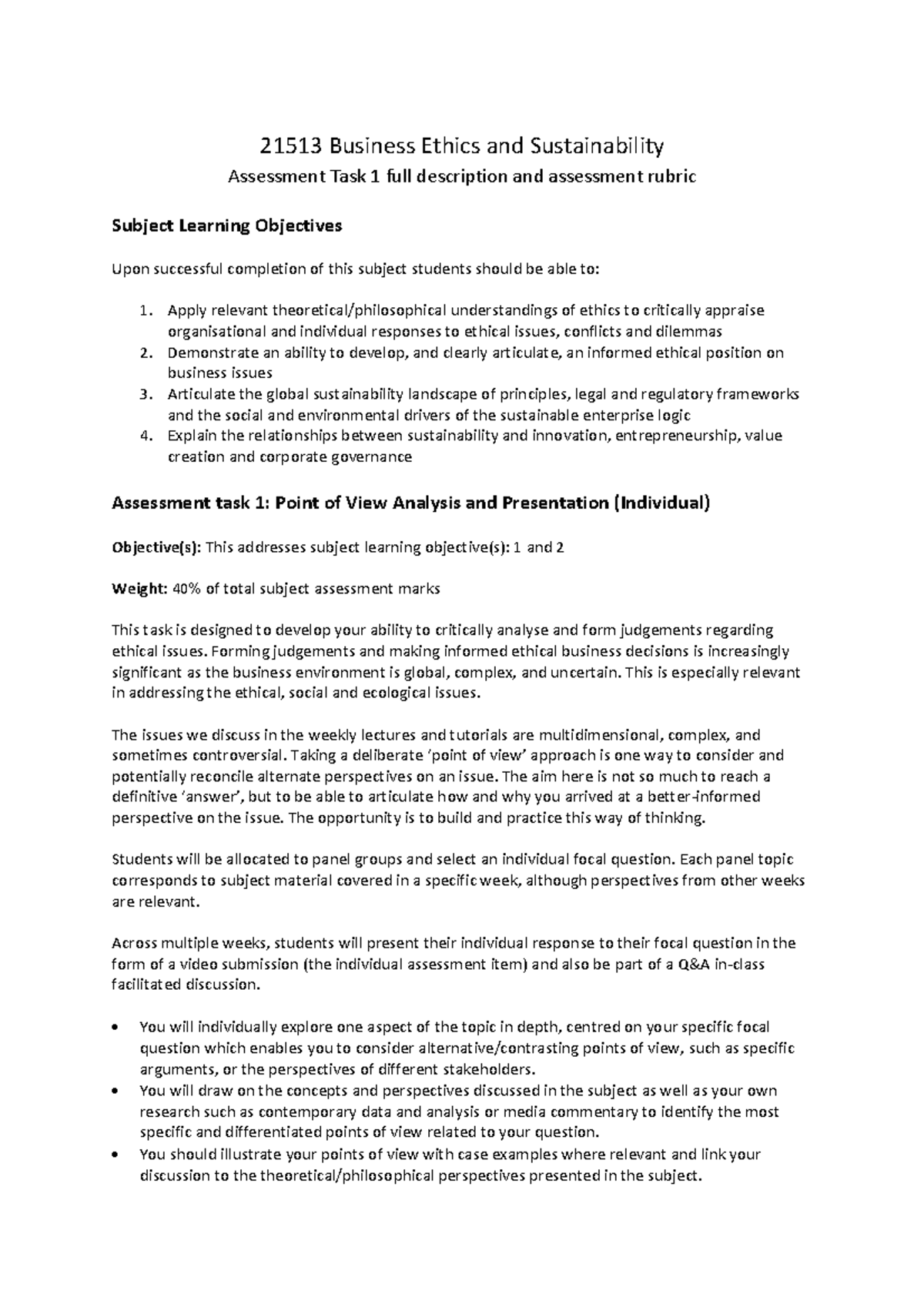 21513 Assessment 1 description and rubric Spring 2023 - 21513 Business ...