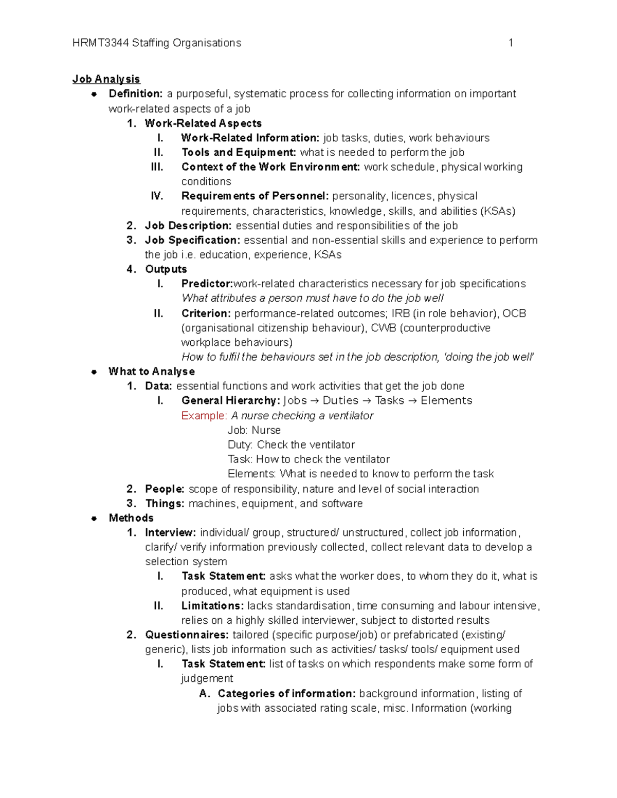 Exam Notes HRMT3344 - Job Analysis Definition: a purposeful, systematic ...