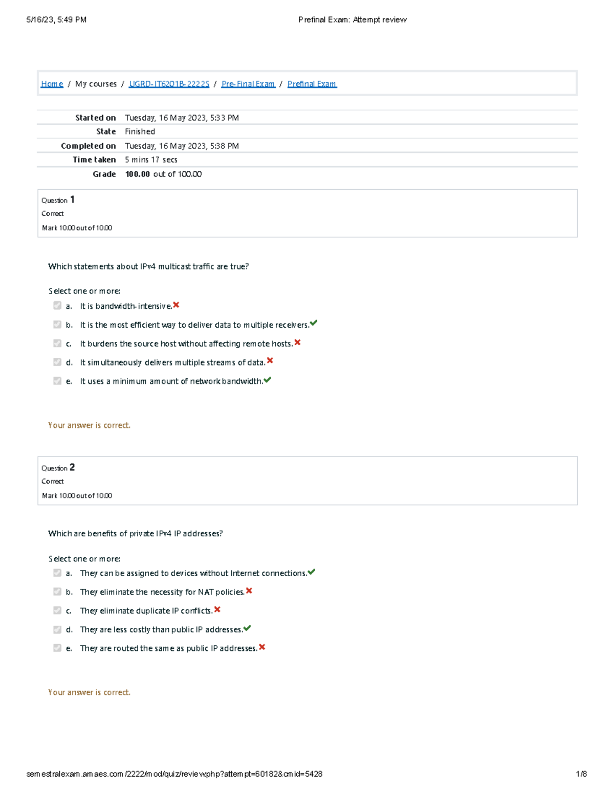 DATA Communications PRE- Final EXAM - Home / My courses / UGRD-IT6201B ...