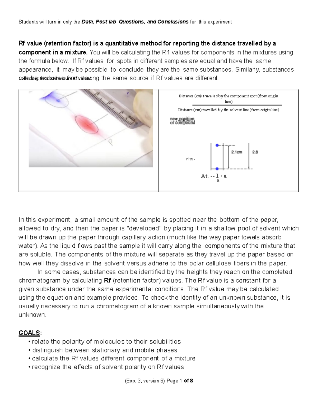 Exp 3 Paper Chromatography Lab Collecting data to measure Rf values At. 18 • 0. ri·n