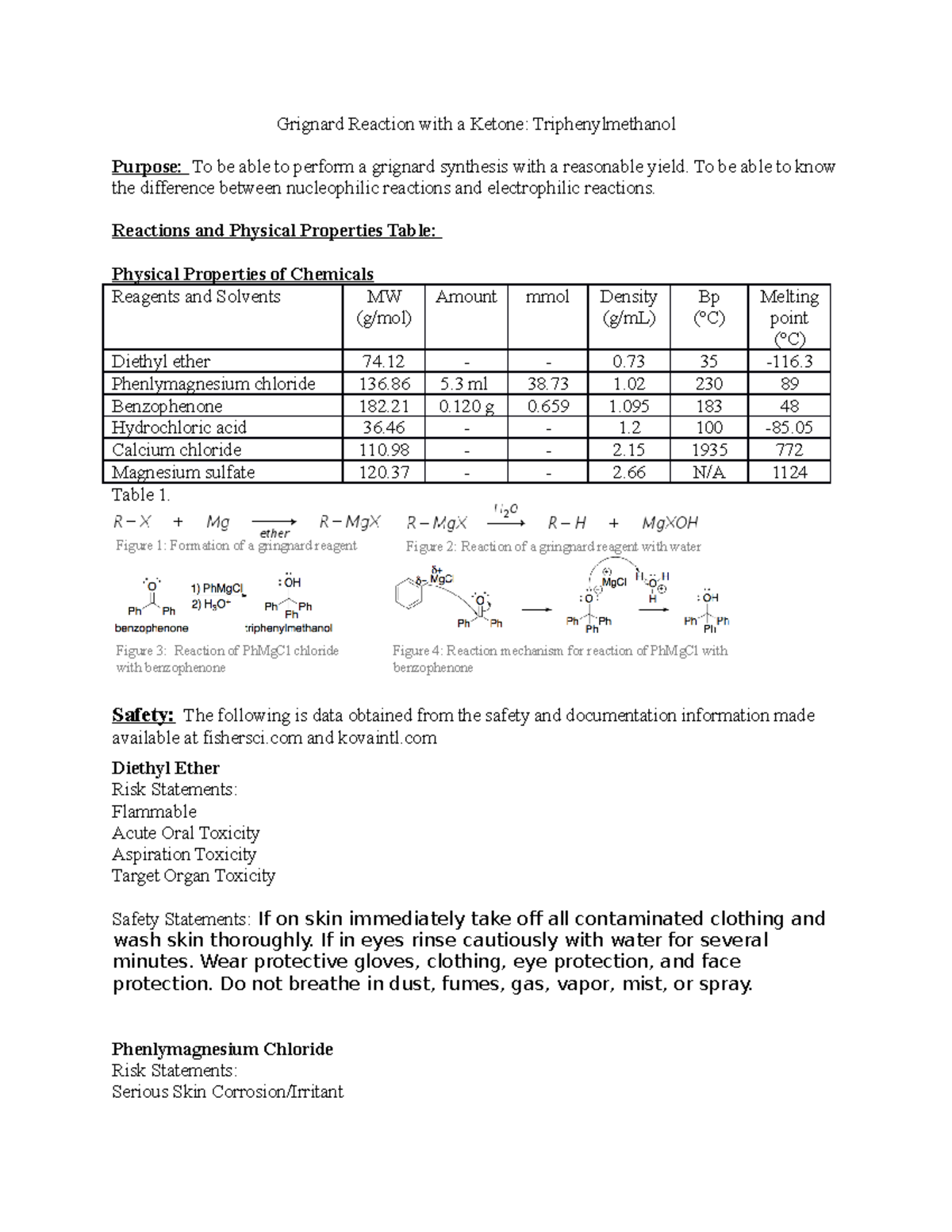 Chem 3106-313 exp. 10 - lab report - Grignard Reaction with a Ketone ...