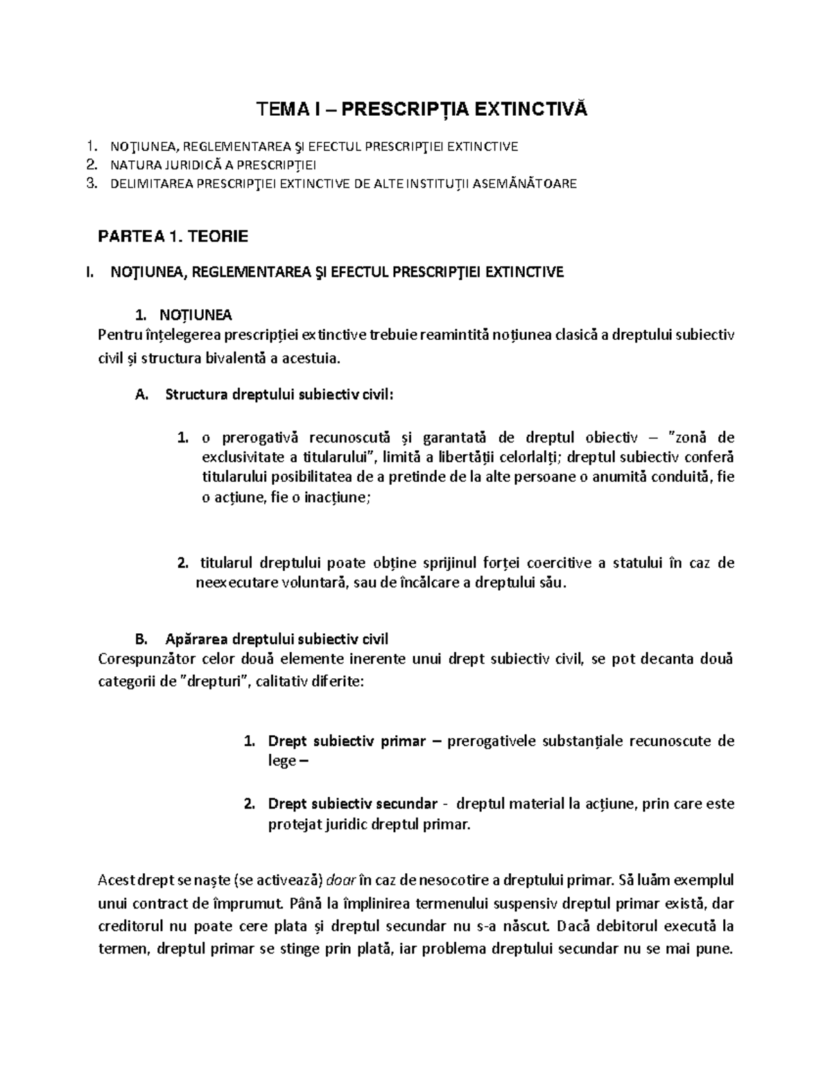 dr civil- prescriptia extinctiva 1 - TEMA I – PRESCRIPȚIA EXTINCTIVĂ ...