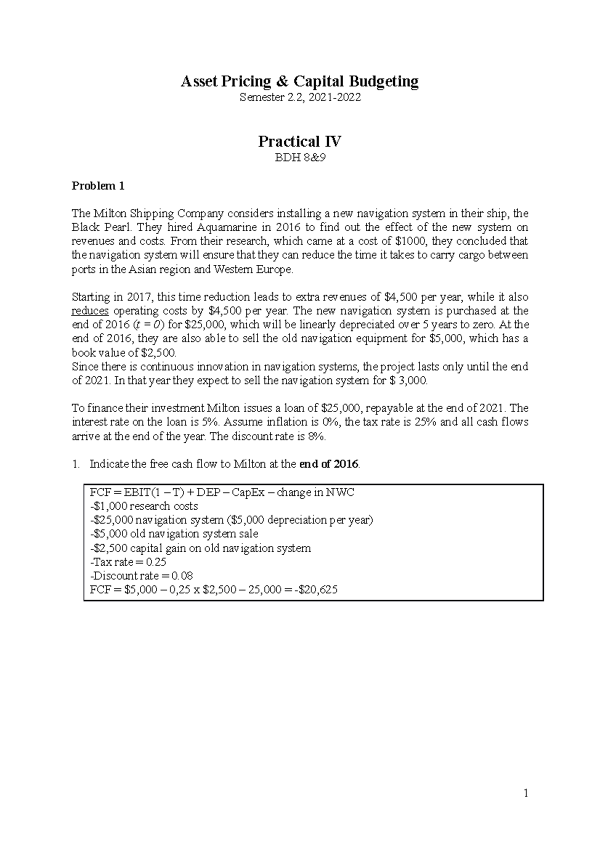 Practical 4 - Asset Pricing & Capital Budgeting Semester 2, 2021 ...