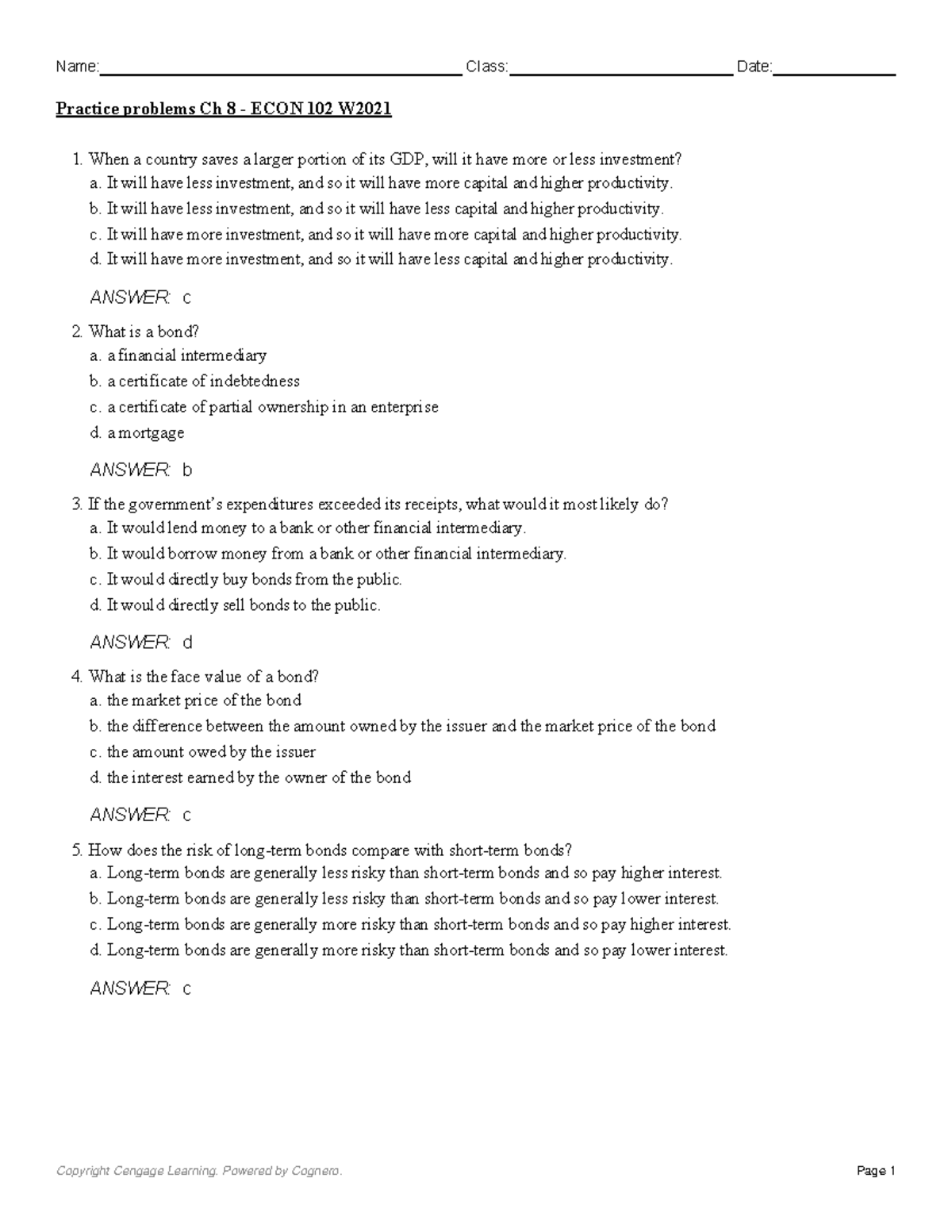 Ch 8 ECON 102 - Economy practice problems - When a country saves a ...