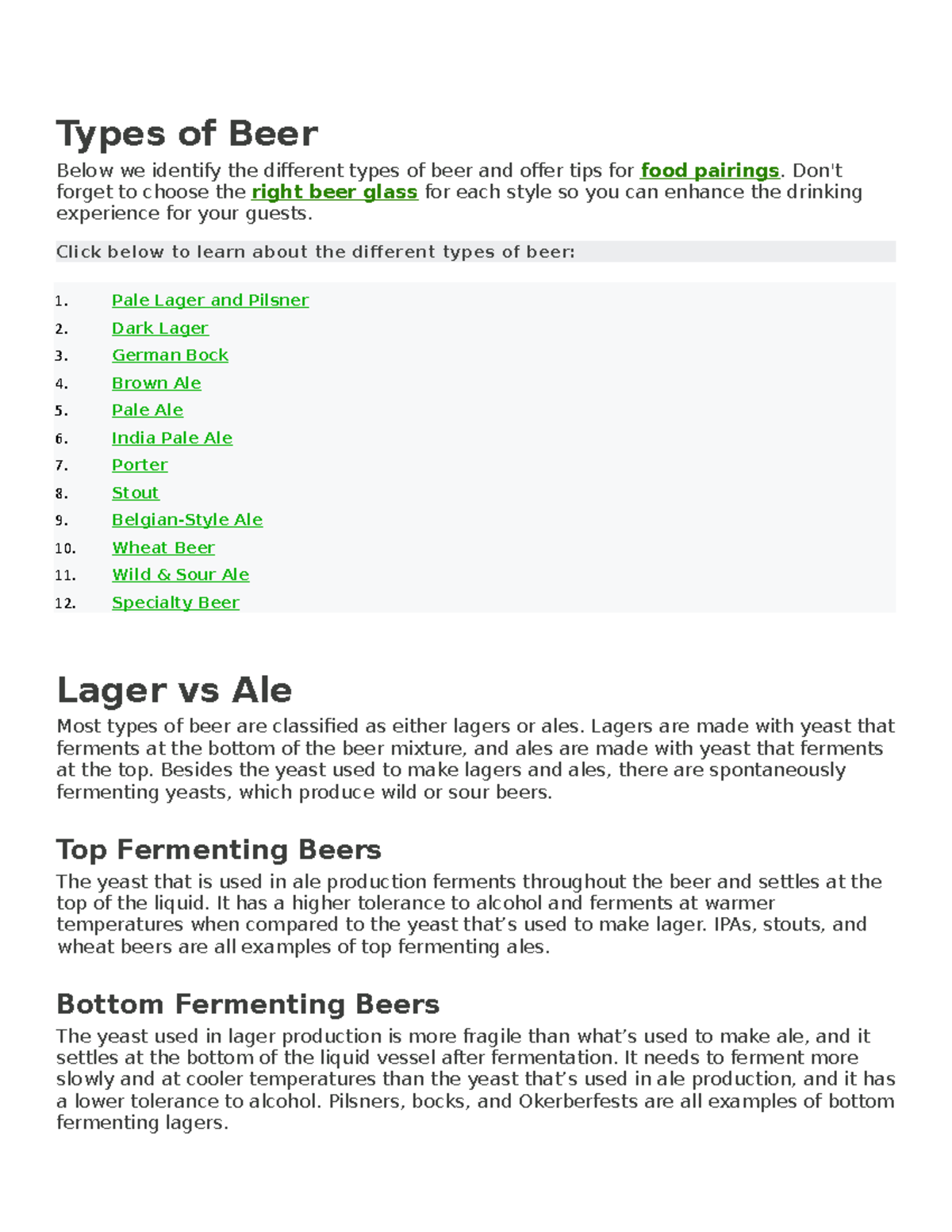 Beers - Lecture notes 1334 - Types of Beer Below we identify the ...
