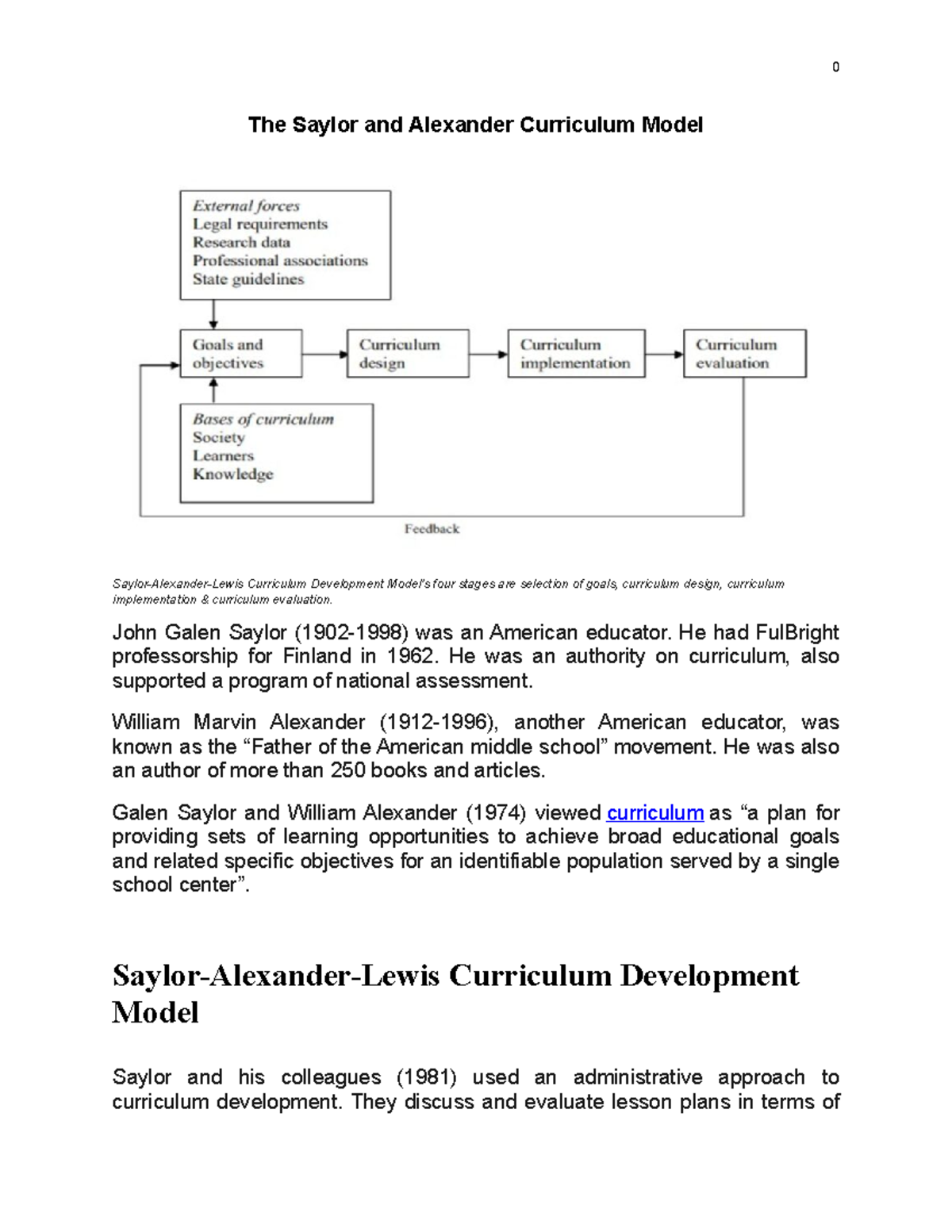 The Saylor and Alexander Curriculum Model The Saylor and Alexander