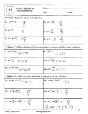 4.9 more inverse trigonometric functions homework answers