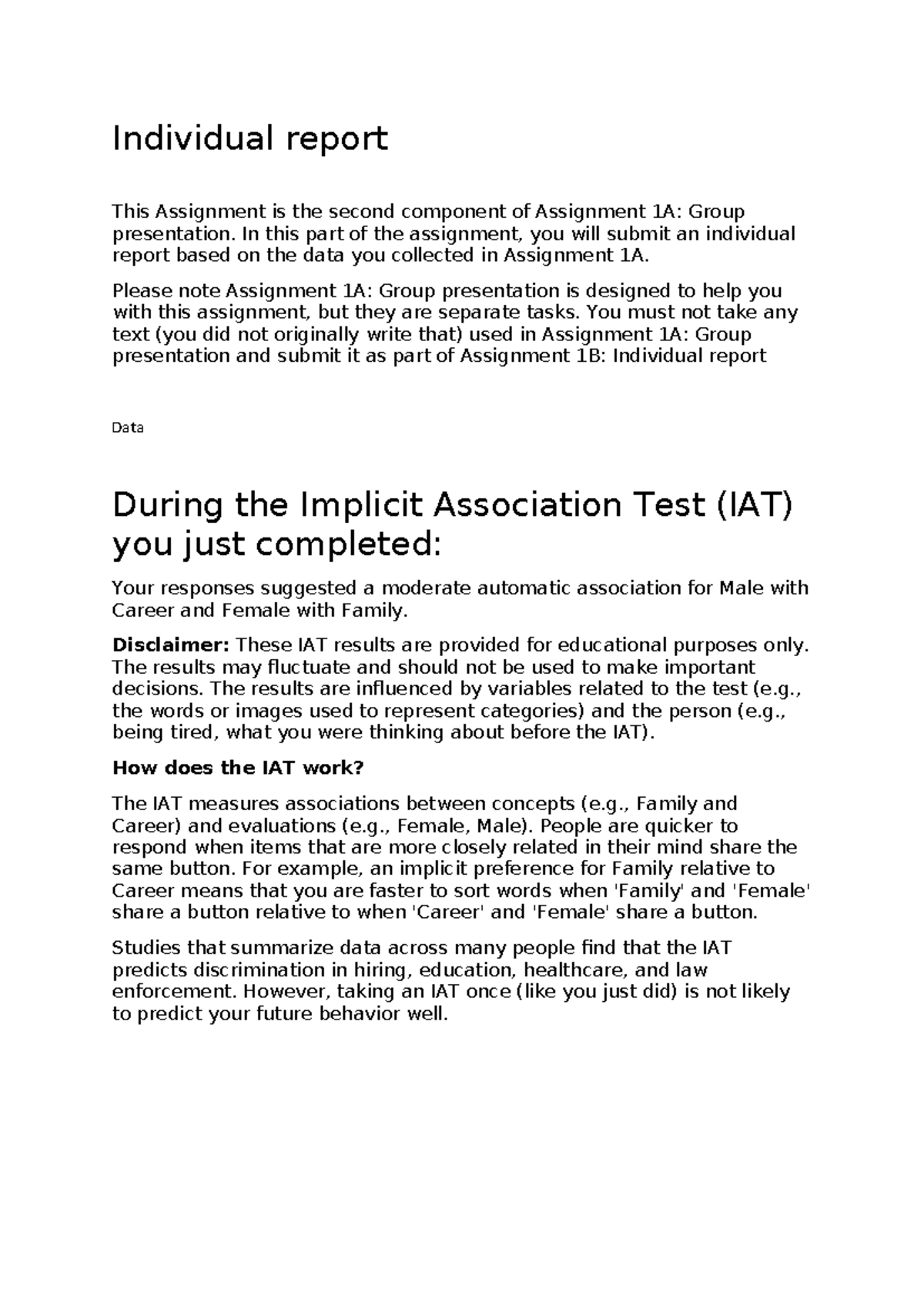 Assignment 1 Individual report - Individual report This Assignment is ...