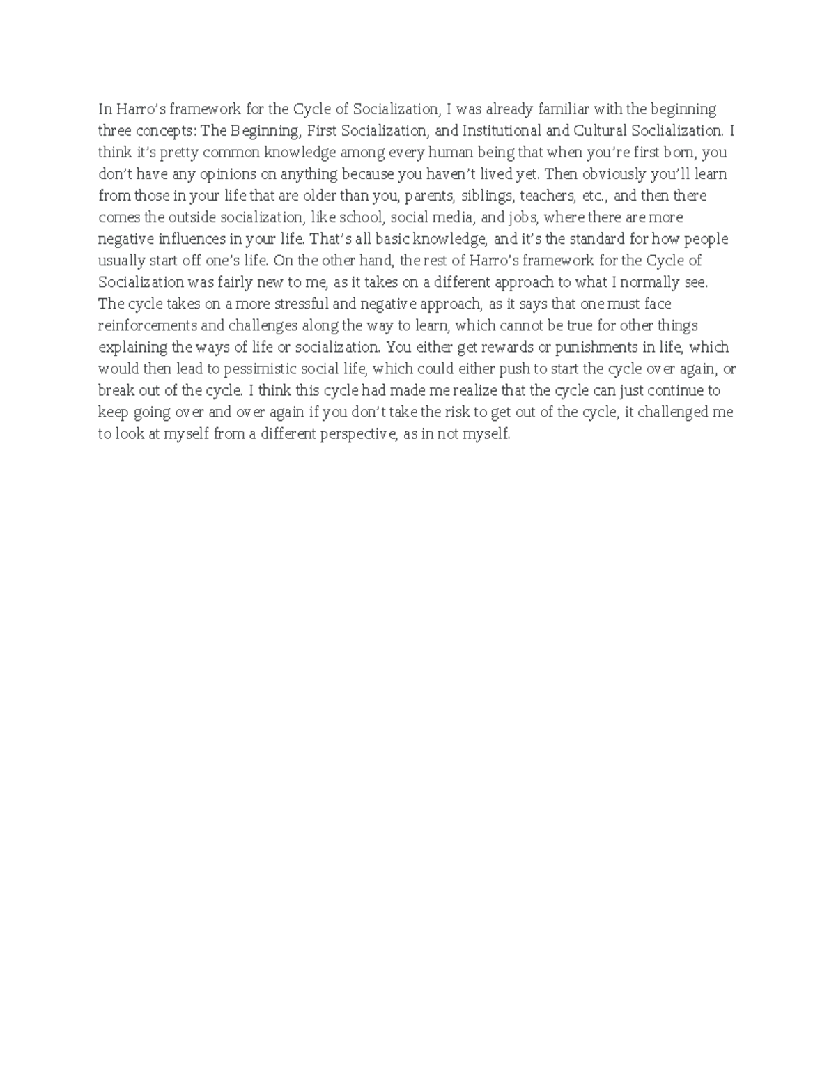 Week 4 Learning Journal-2 - In Harro’s framework for the Cycle of ...