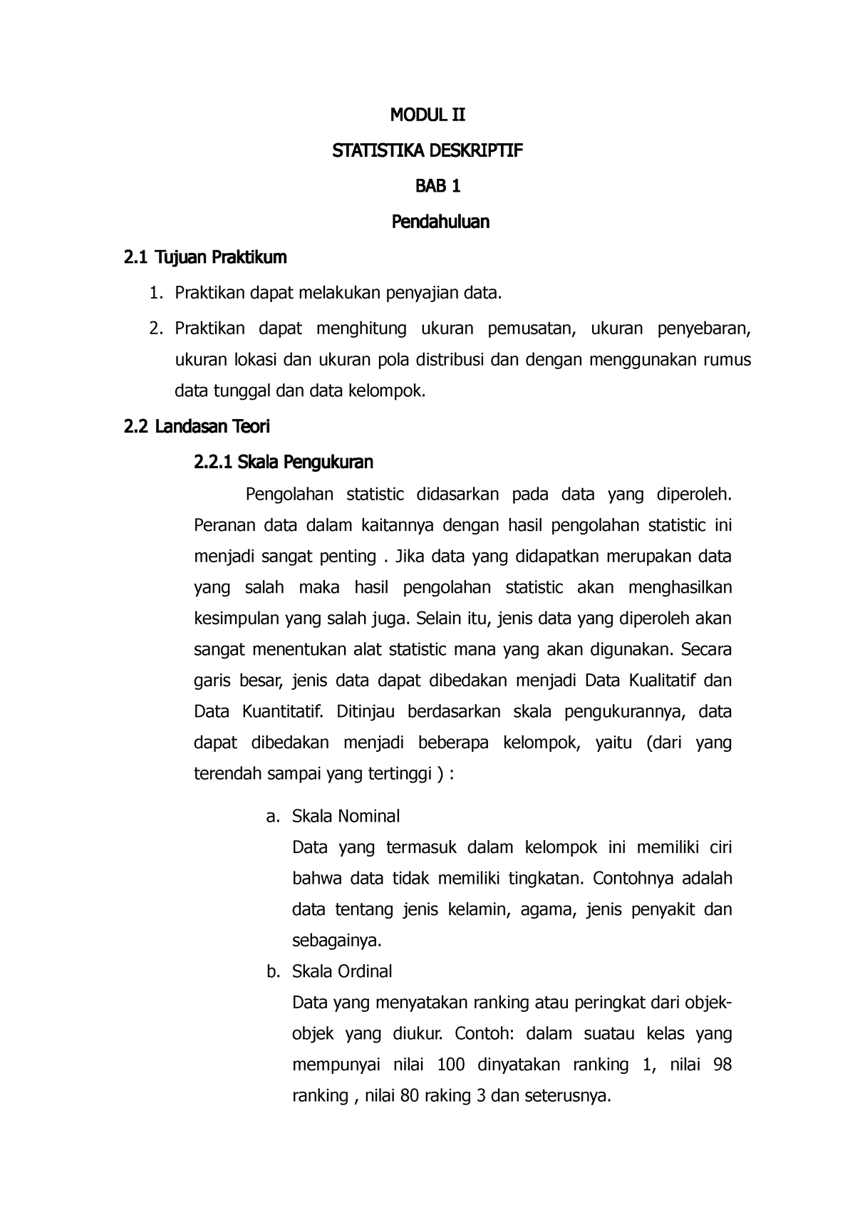 Modul 2 Statistika Industri - MODUL II STATISTIKA DESKRIPTIF BAB 1 ...