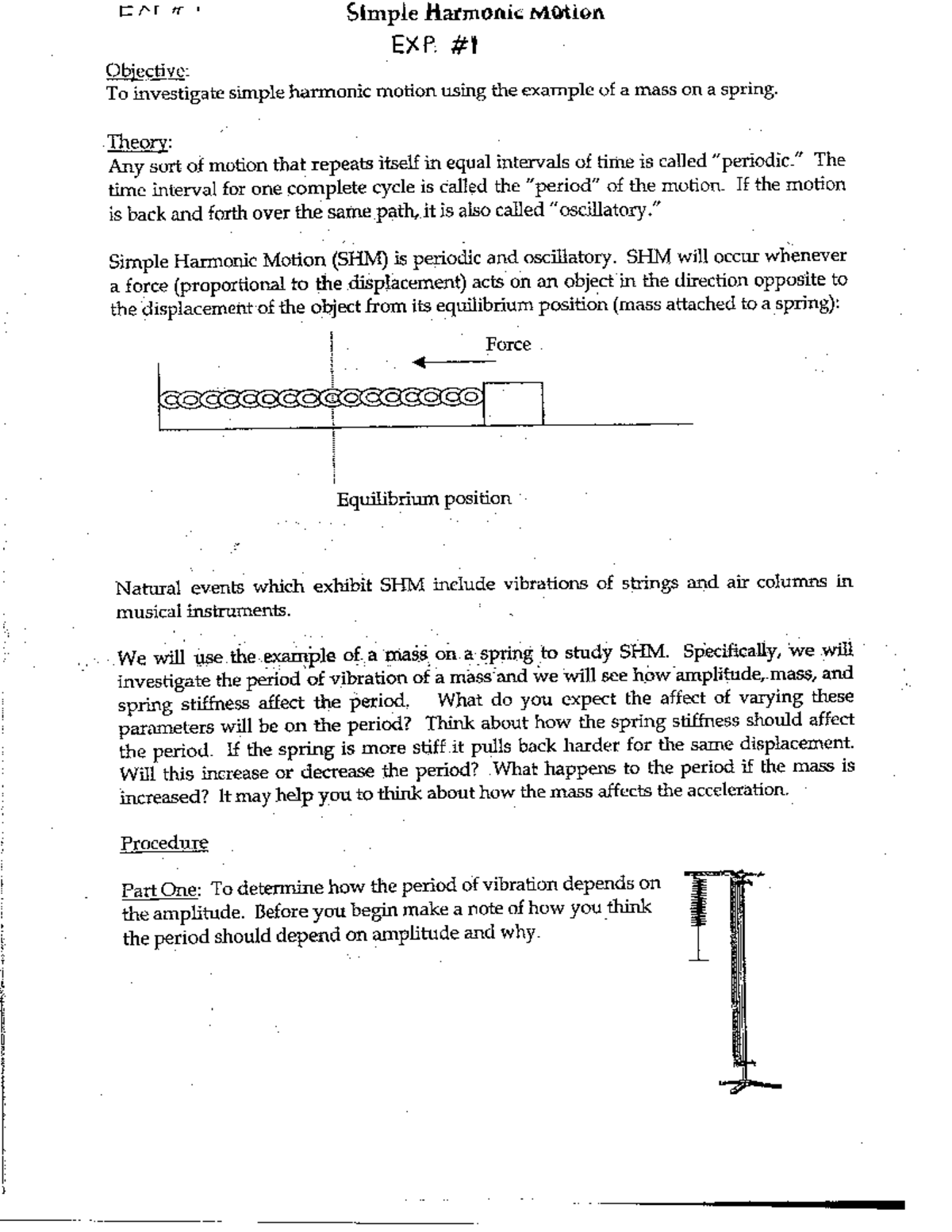 SHM - Helpful - Simple Harmonic Motion EXP. Objective: To investigate ...