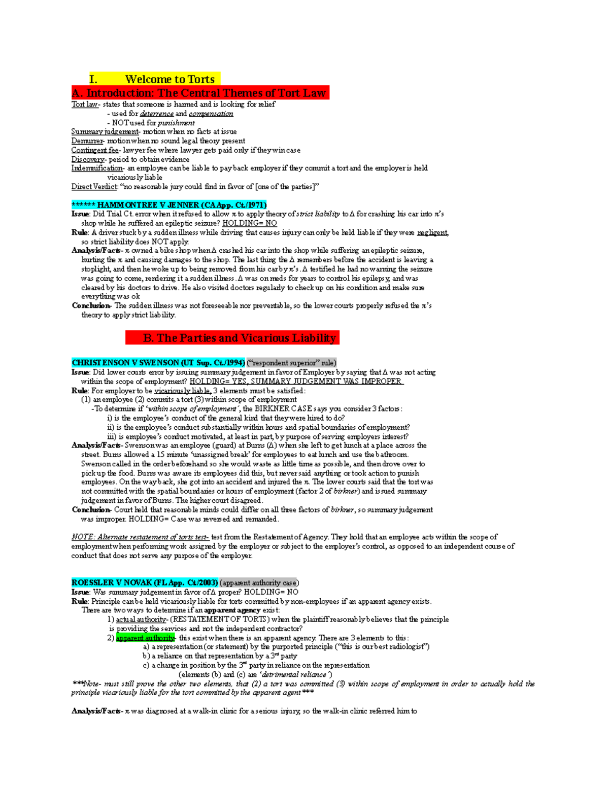 Torts Outline1L course Studocu