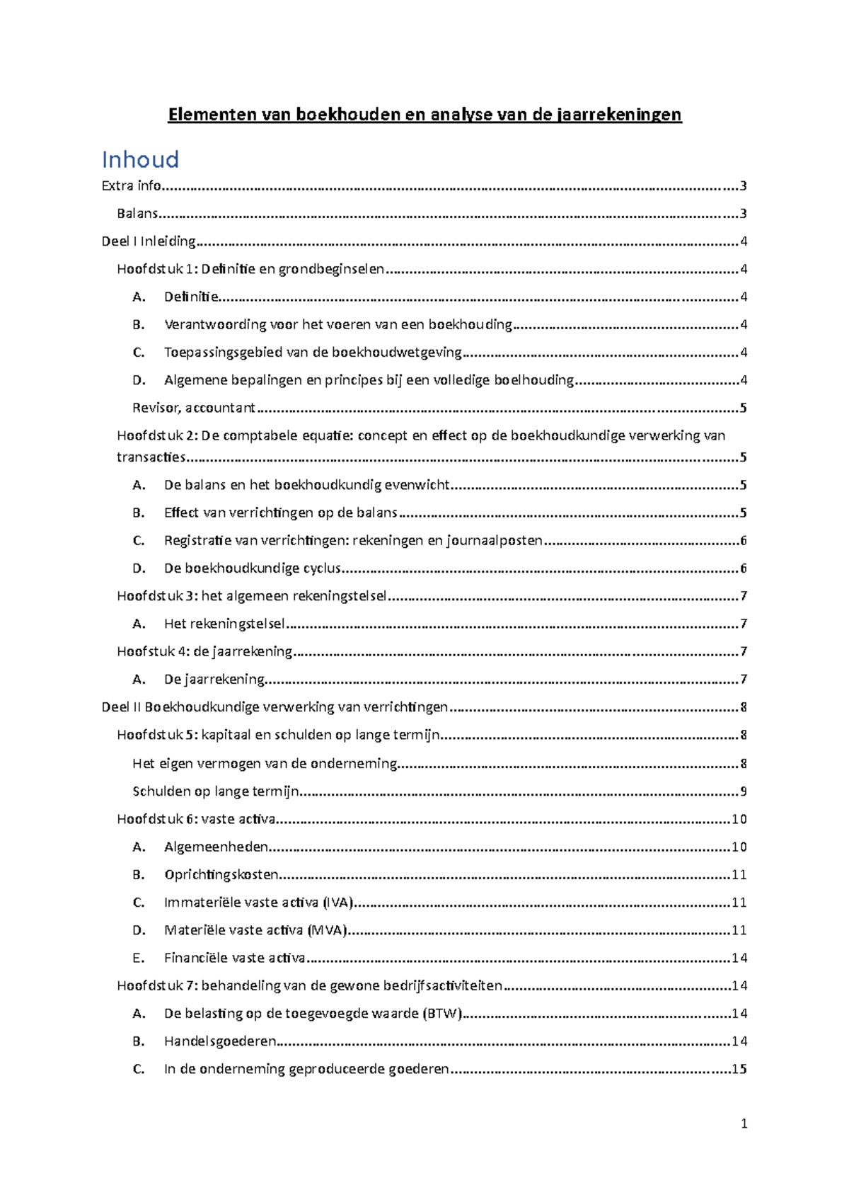 Samenvatting - Elementen Van Boekhouden En Analyse Van De ...