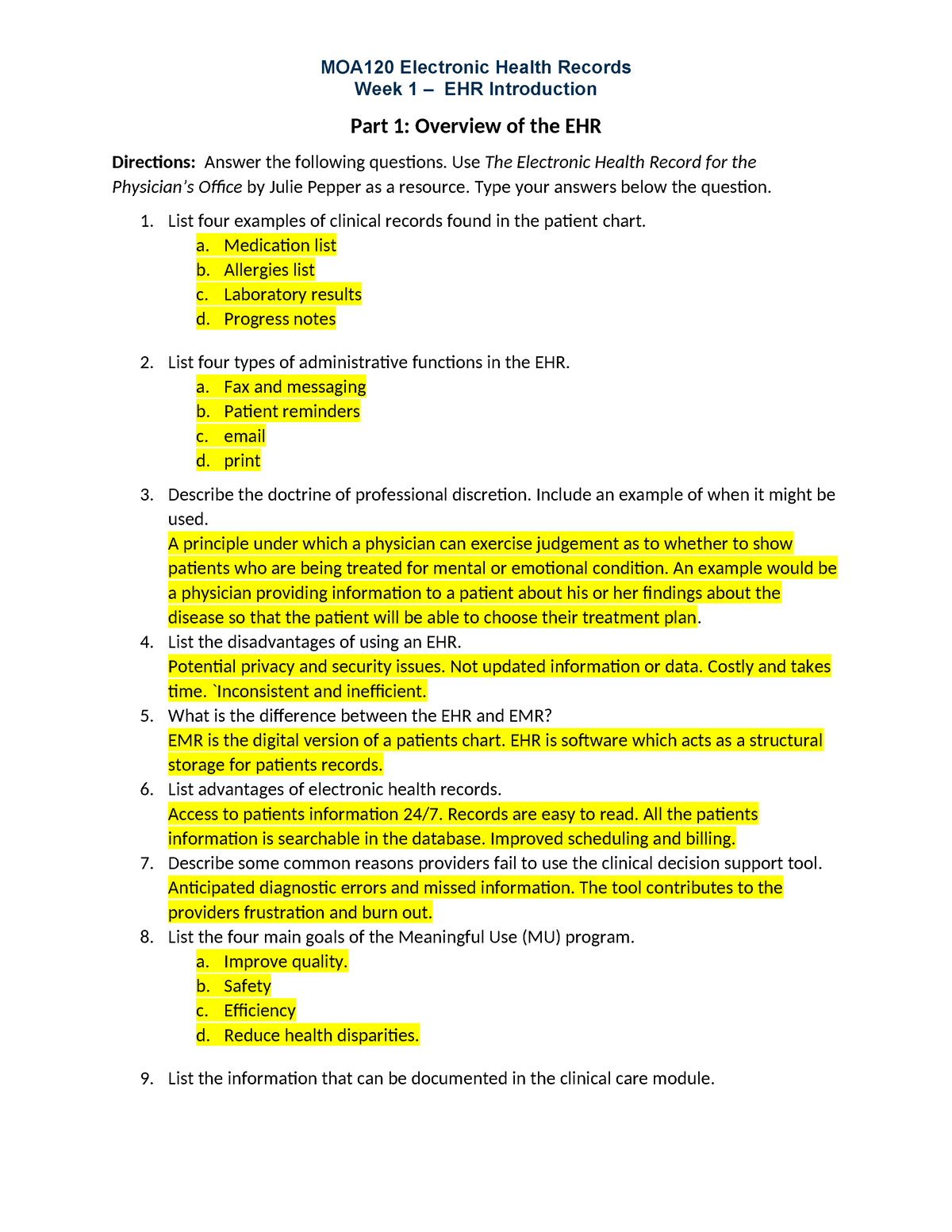 Wk1Assignment (2) Online Class Done - MOA120 Electronic Health Records ...