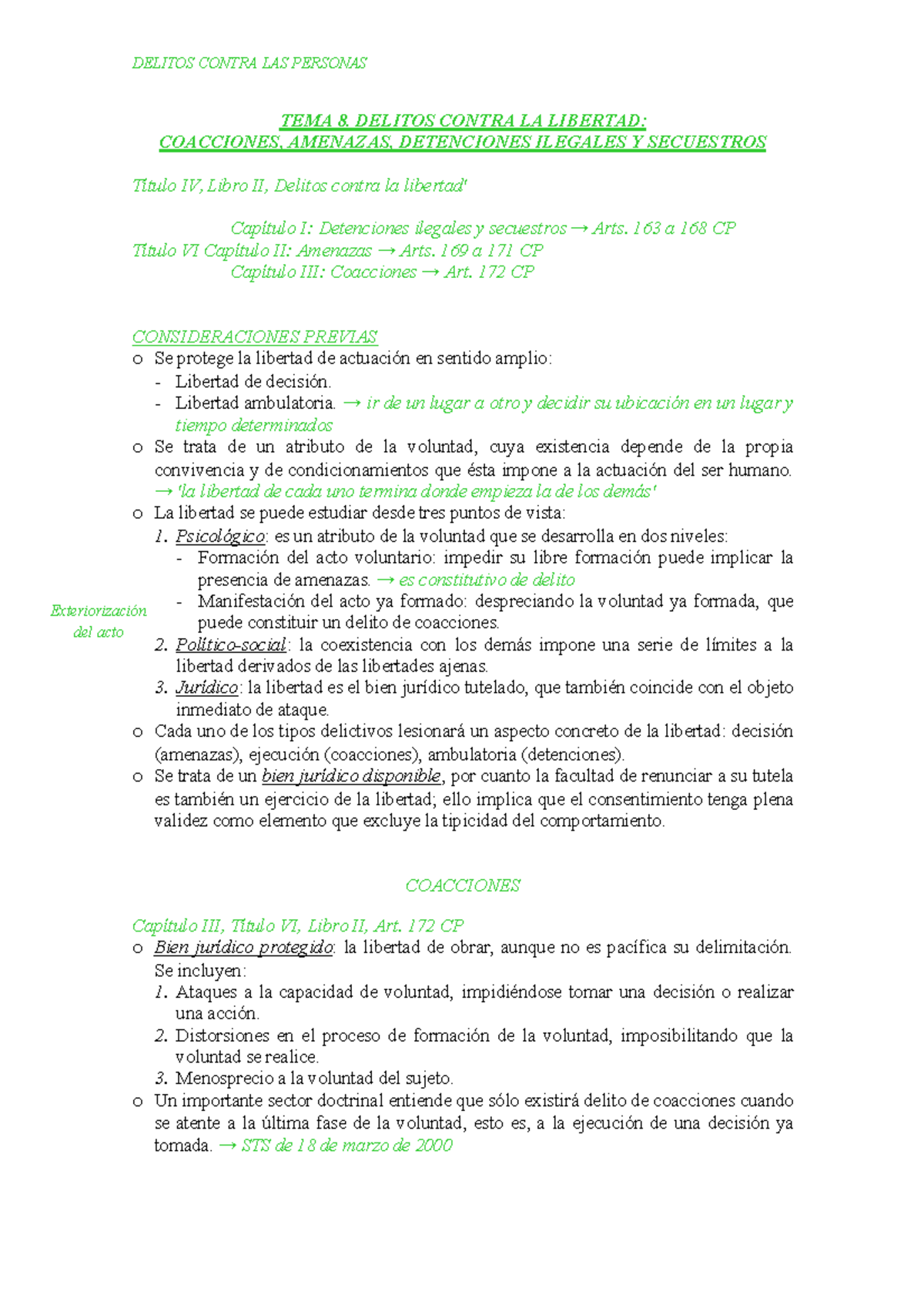 Tema 8 Delitos Contra La Libertad Tema 8 Delitos Contra La Libertad Coaccionesamenazas 6216