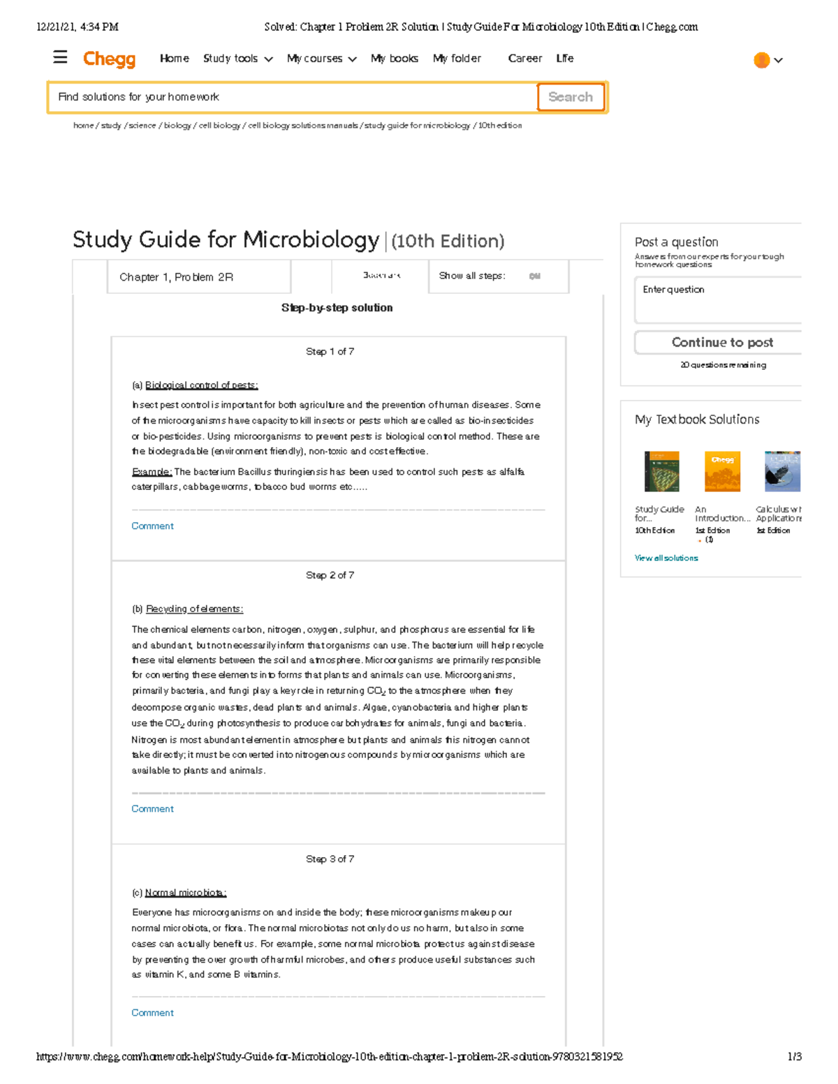 Solved Chapter 1 Problem 2R Solution Study Guide For Microbiology 10th ...