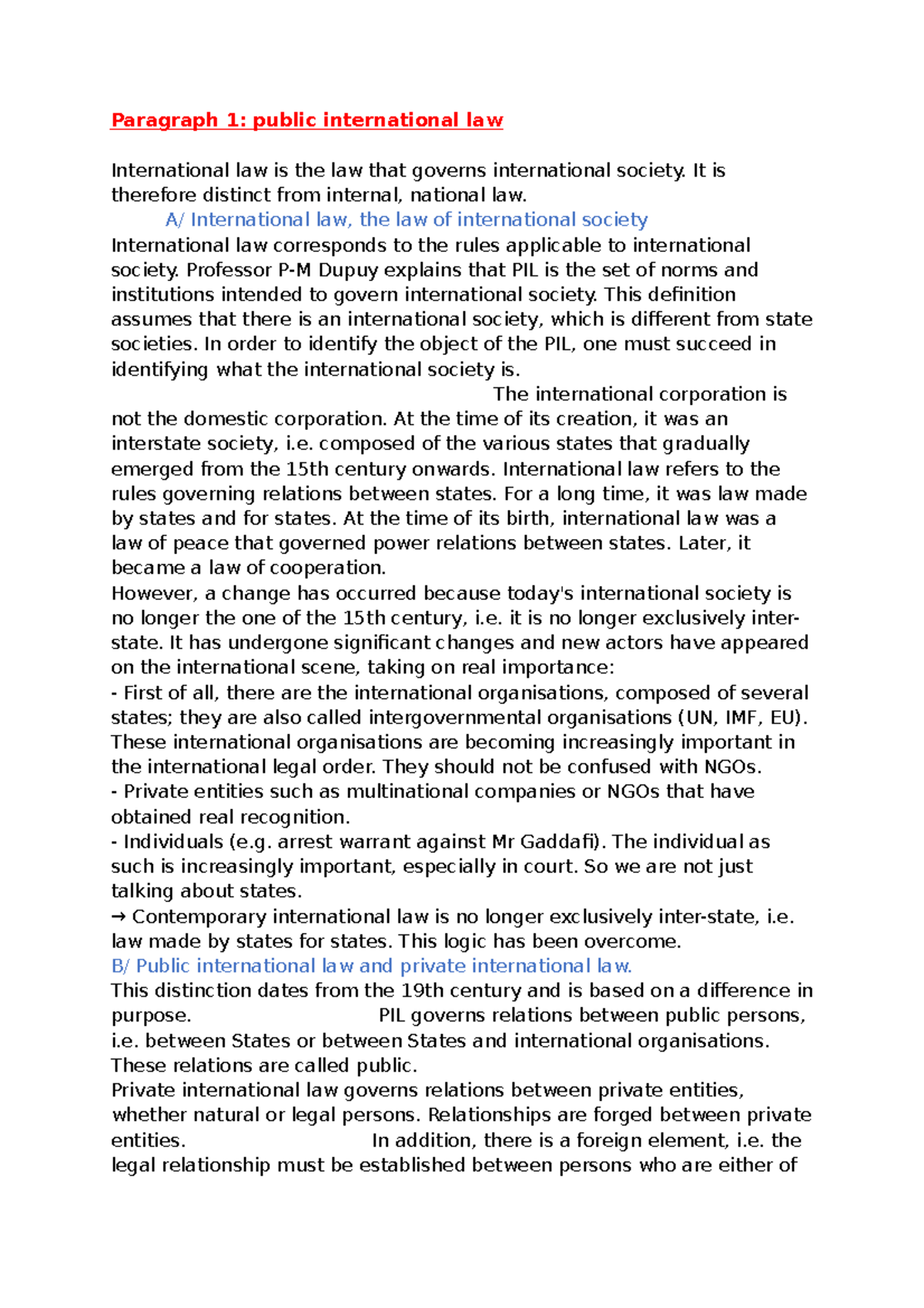 International Law 1 Chapter 1 - Paragraph 1: public international law ...