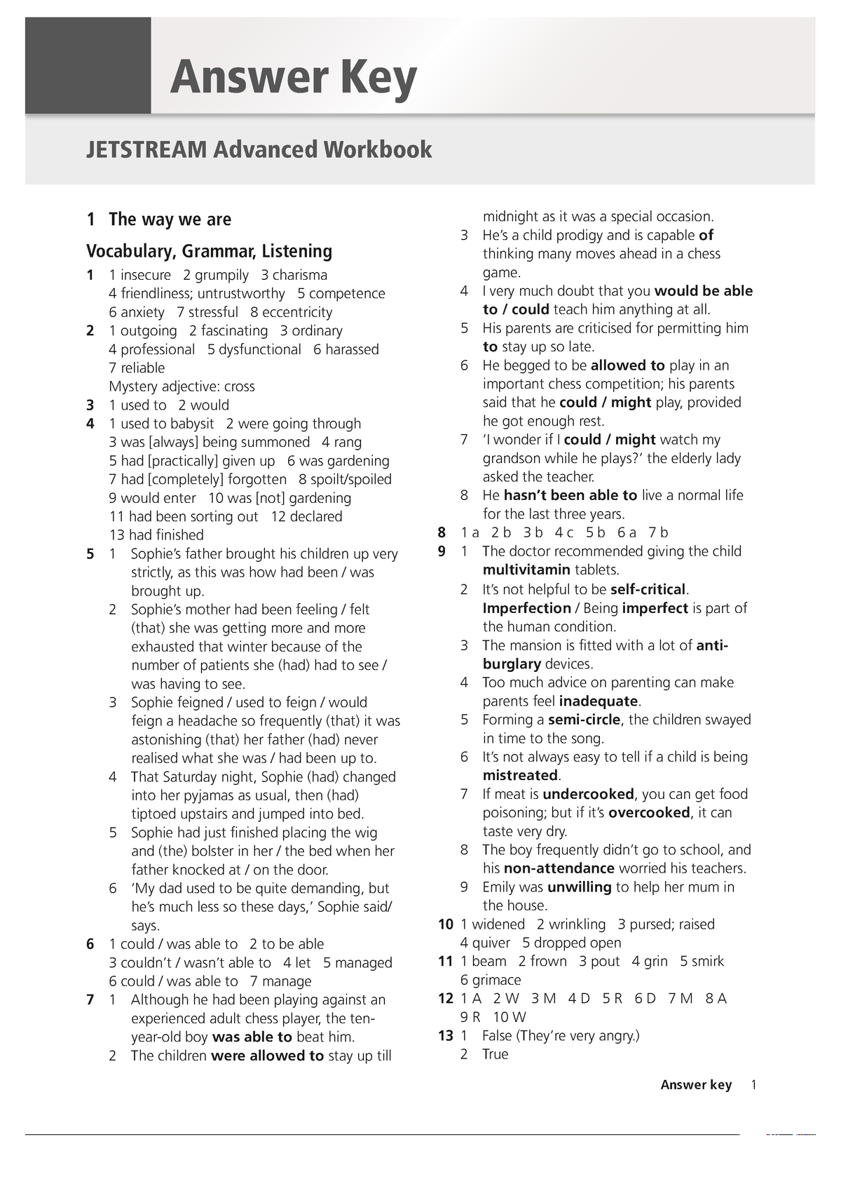 Workbook-jetstream-advanced-unit-1-12 Compress - Answer Key 1 The Way ...