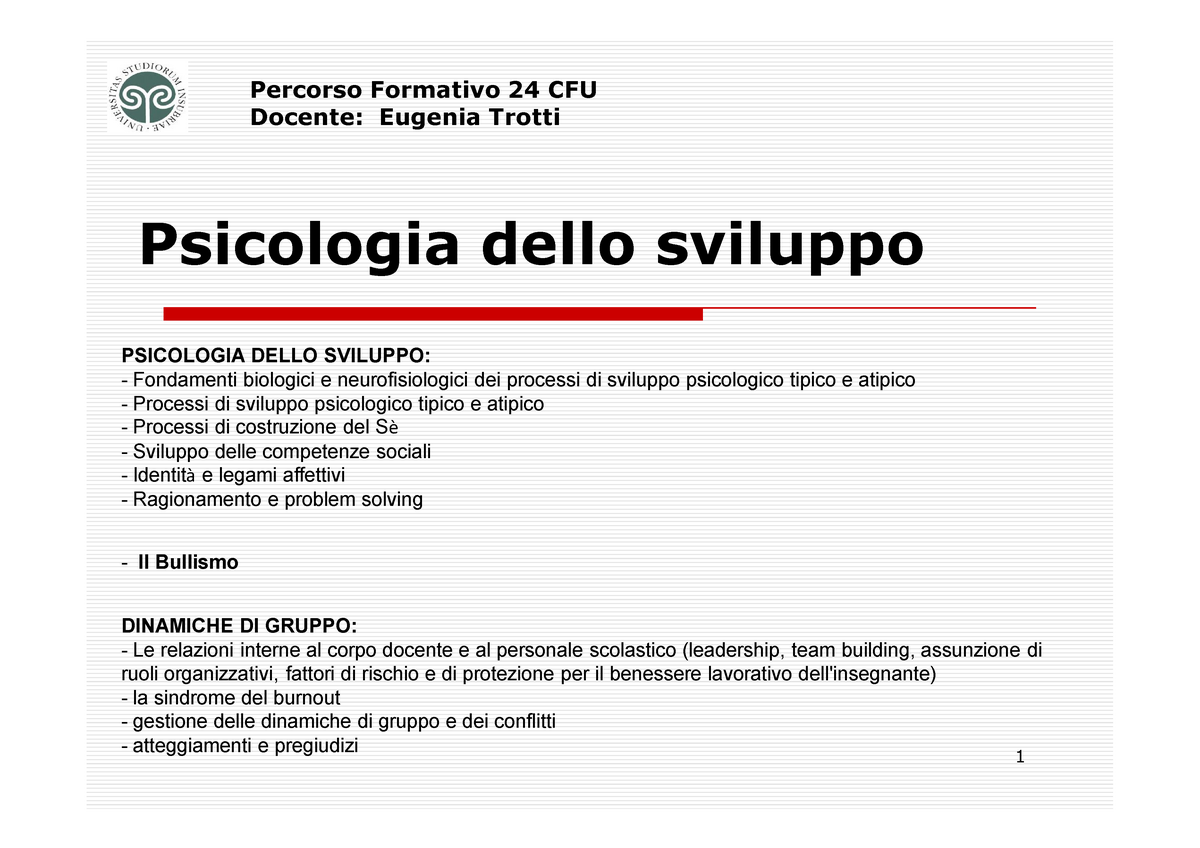 Psicologia Dello Sviluppo Programma E Bibliografia - Psicologia Dello ...