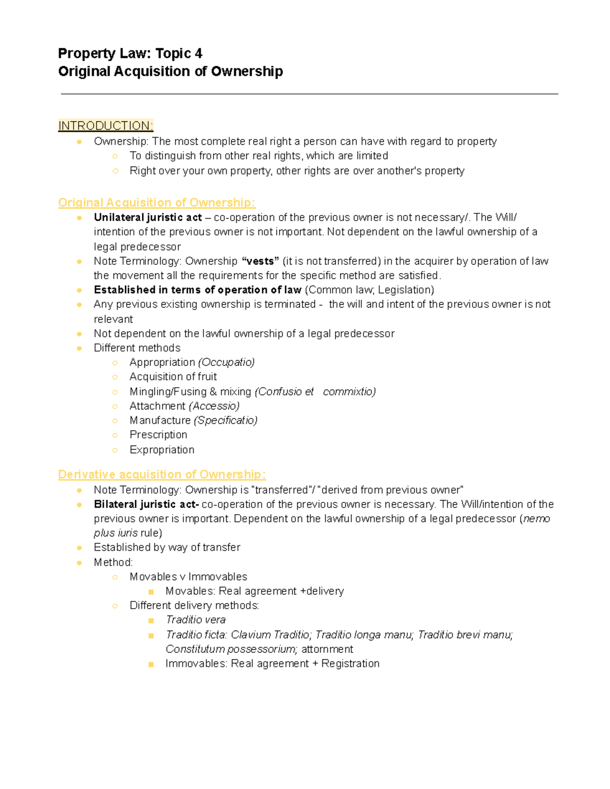 Property Law (2021) Topic 4 Original Acquisition of Ownership