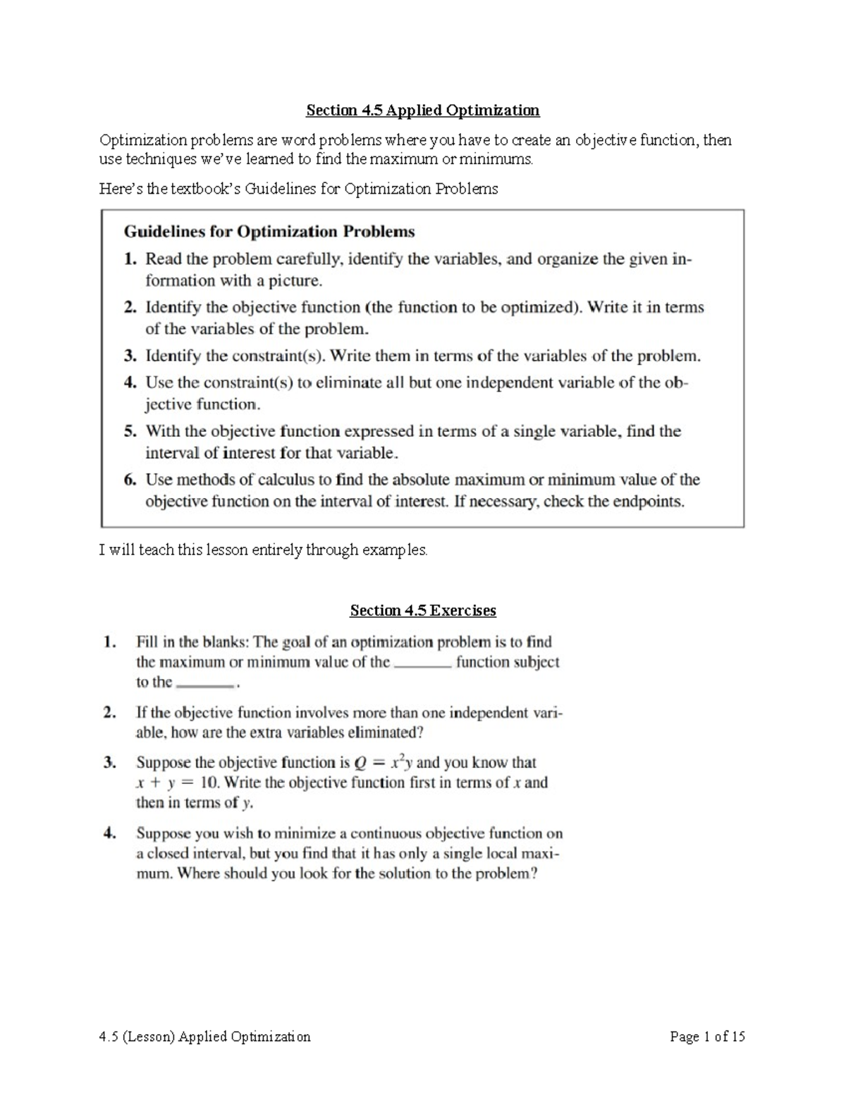 4.5 (Lesson) Applied Optimization - Section 4 Applied Optimization ...