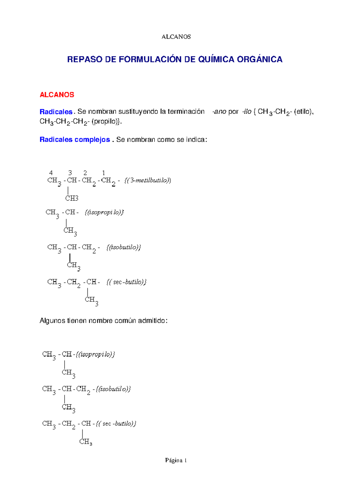 Formulación Orgánica Repaso De FormulaciÓn De QuÍmica OrgÁnica Alcanos Radicales Se Nombran