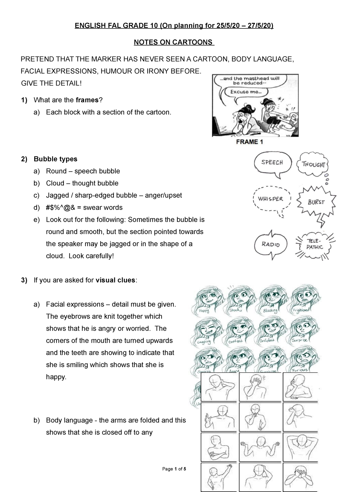 Notes And Exercise On Cartoons 1 Copy ENGLISH FAL GRADE 10 On 