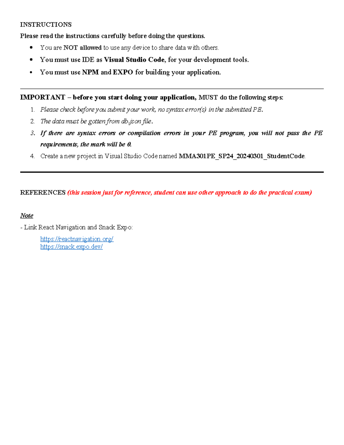 MMA301 SP24 PE 20240301 Note - INSTRUCTIONS Please Read The ...