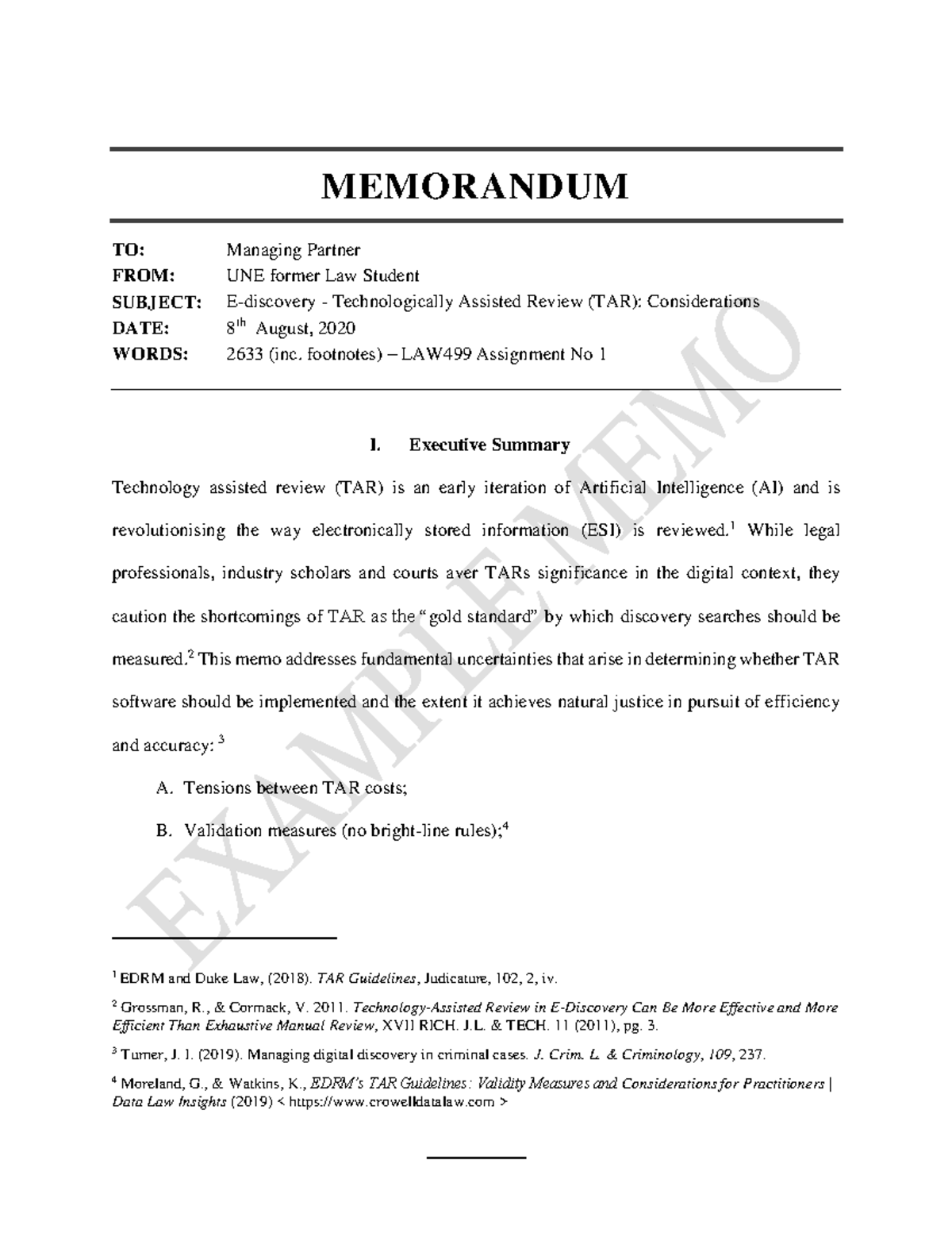 LAW499 - MEMO style template for Assignment 1 2020 - MEMORANDUM TO ...
