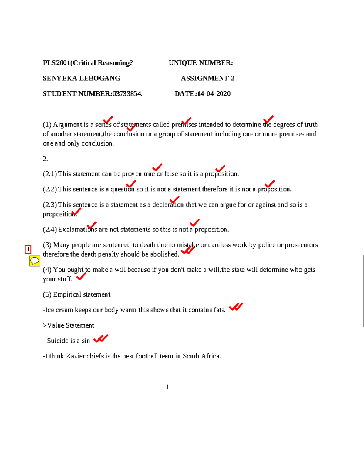 Lebogang Critical reasoning (pls2601) assignment 2 - PLS2601(Critical ...