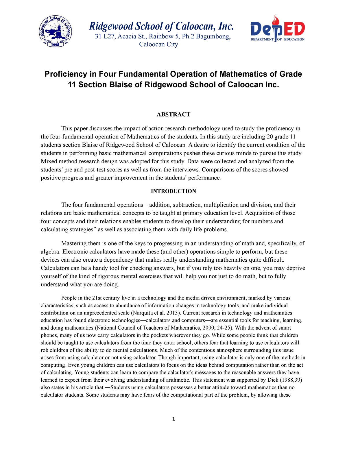 thesis about four fundamental operations