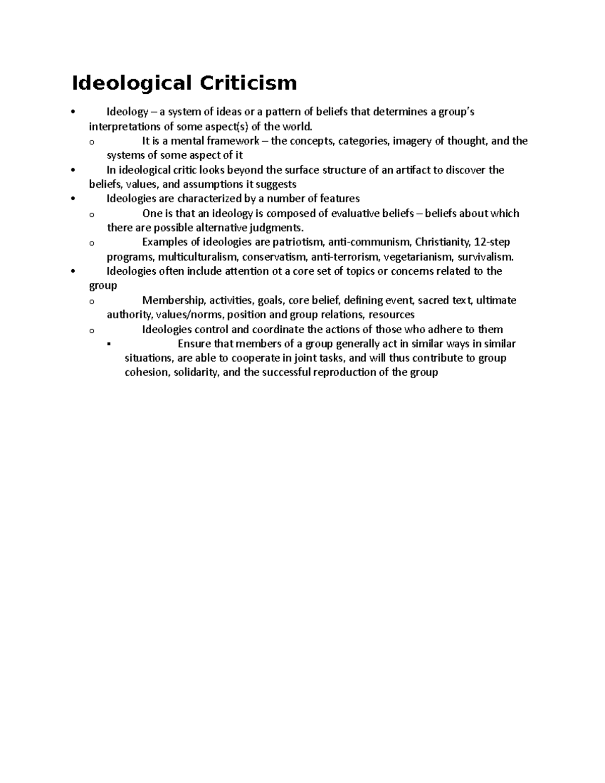 Ideological Criticism - Ideological Criticism Ideology – a system of ...