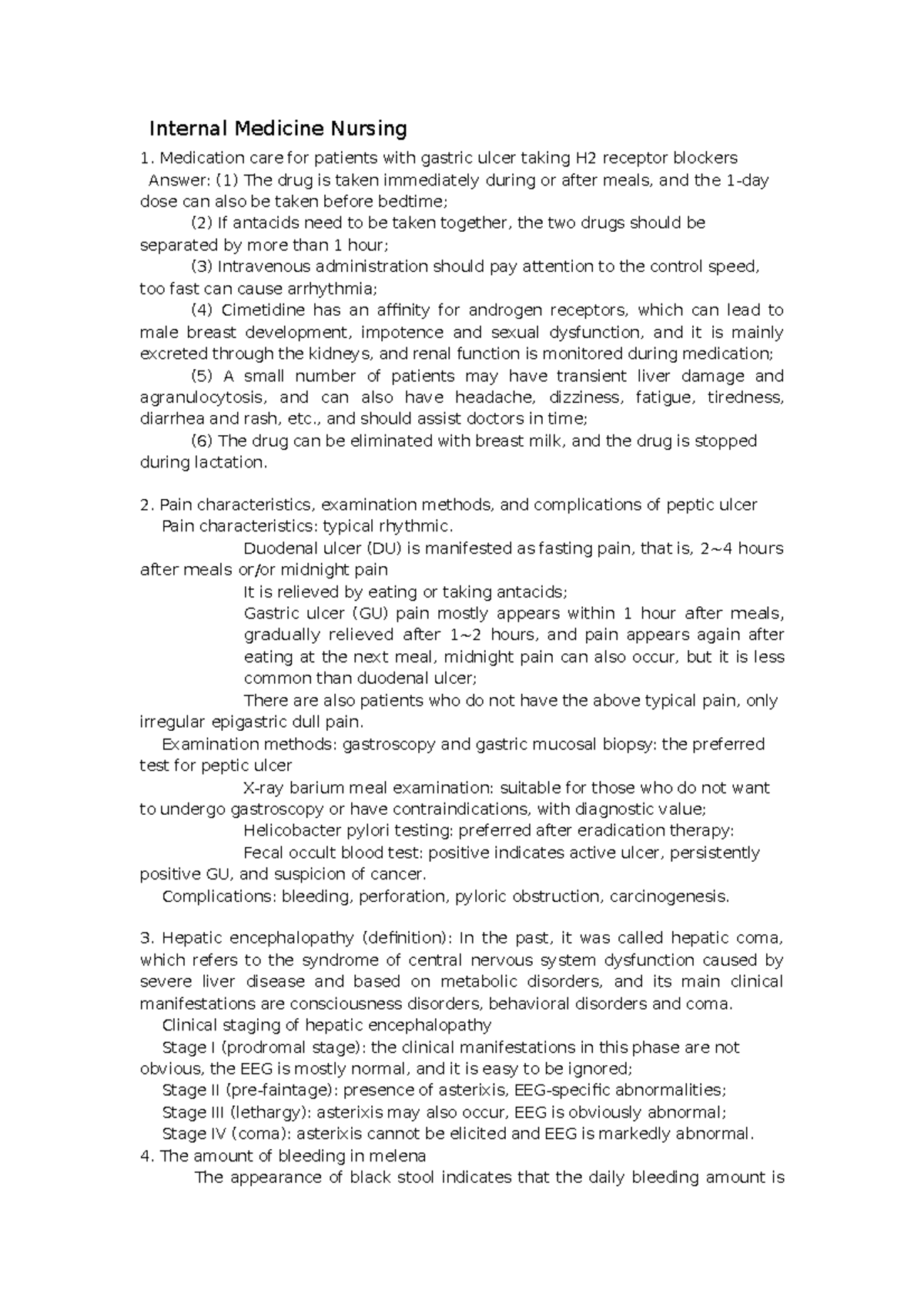 Internal Medicine Nursing Internal Medicine Nursing Medication care