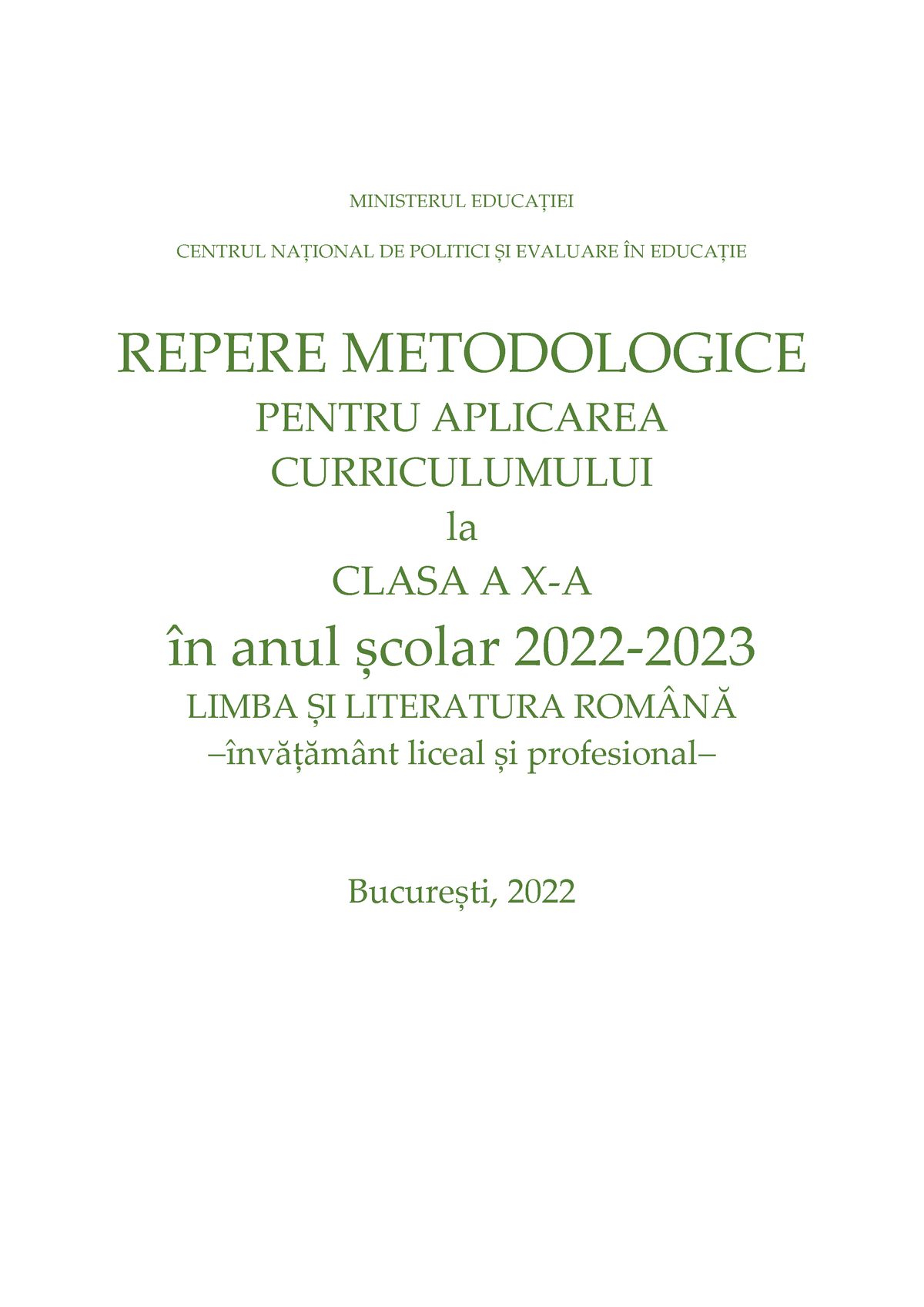 Repere Metodologice LB LIT RomânĂ 2022 2023 - MINISTERUL EDUCAȚIEI ...