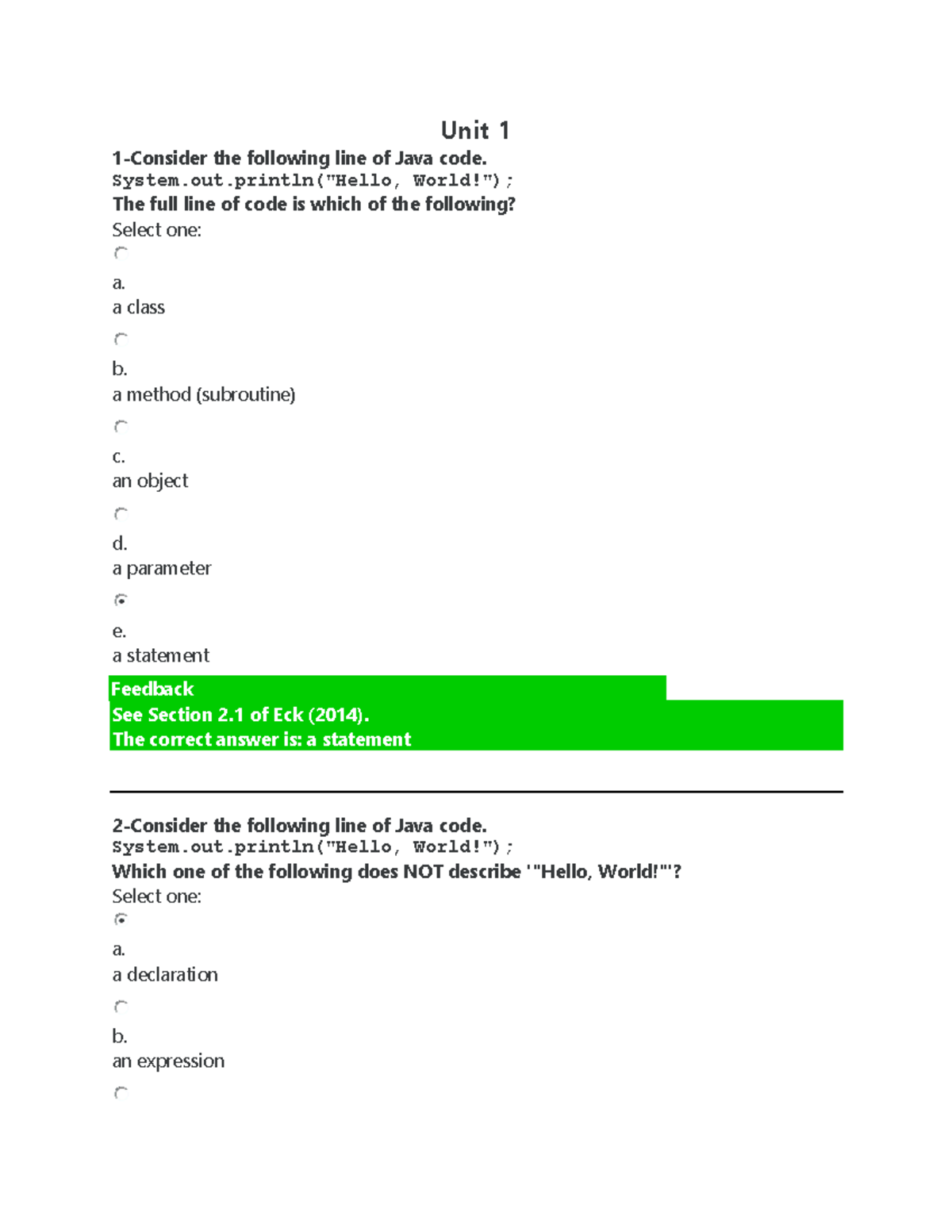 Cs 1102 Programming 1 Self Quiz Unit 1,2,3 - Unit 1 1-Consider The ...