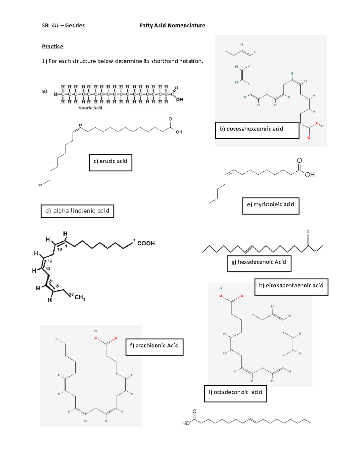 Day 2b Lipids handout (fatty acid nomenclature) SBI 4U Geddes Fatty
